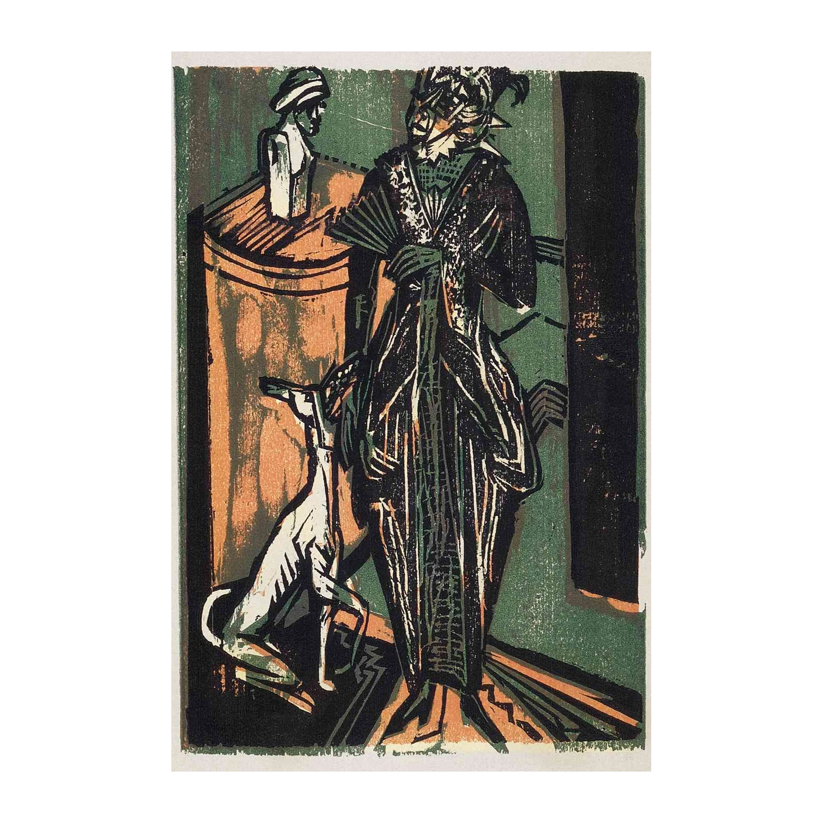 Elegant Woman & Greyhound Woodcut Wall Art