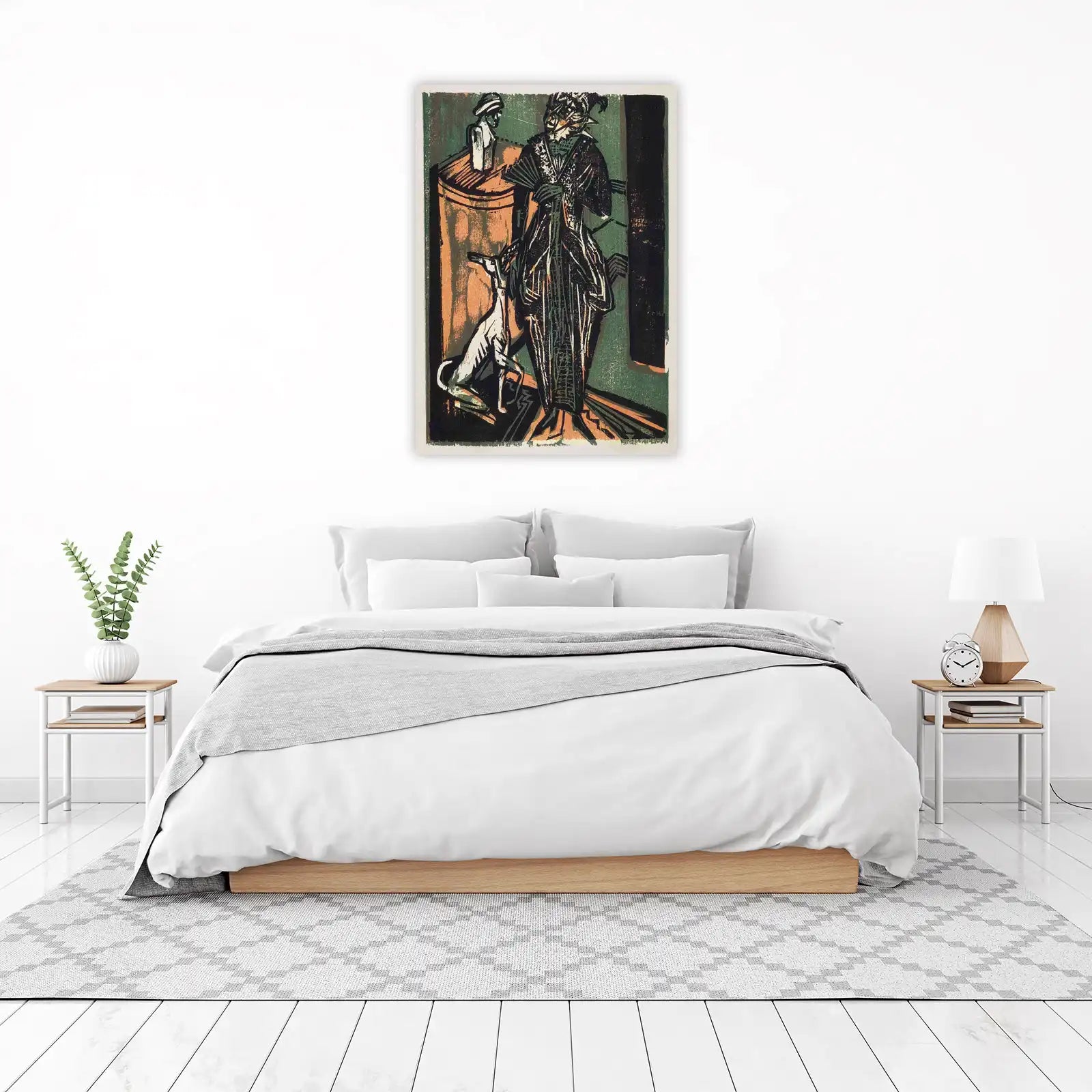 Elegant Woman & Greyhound Woodcut Wall Art