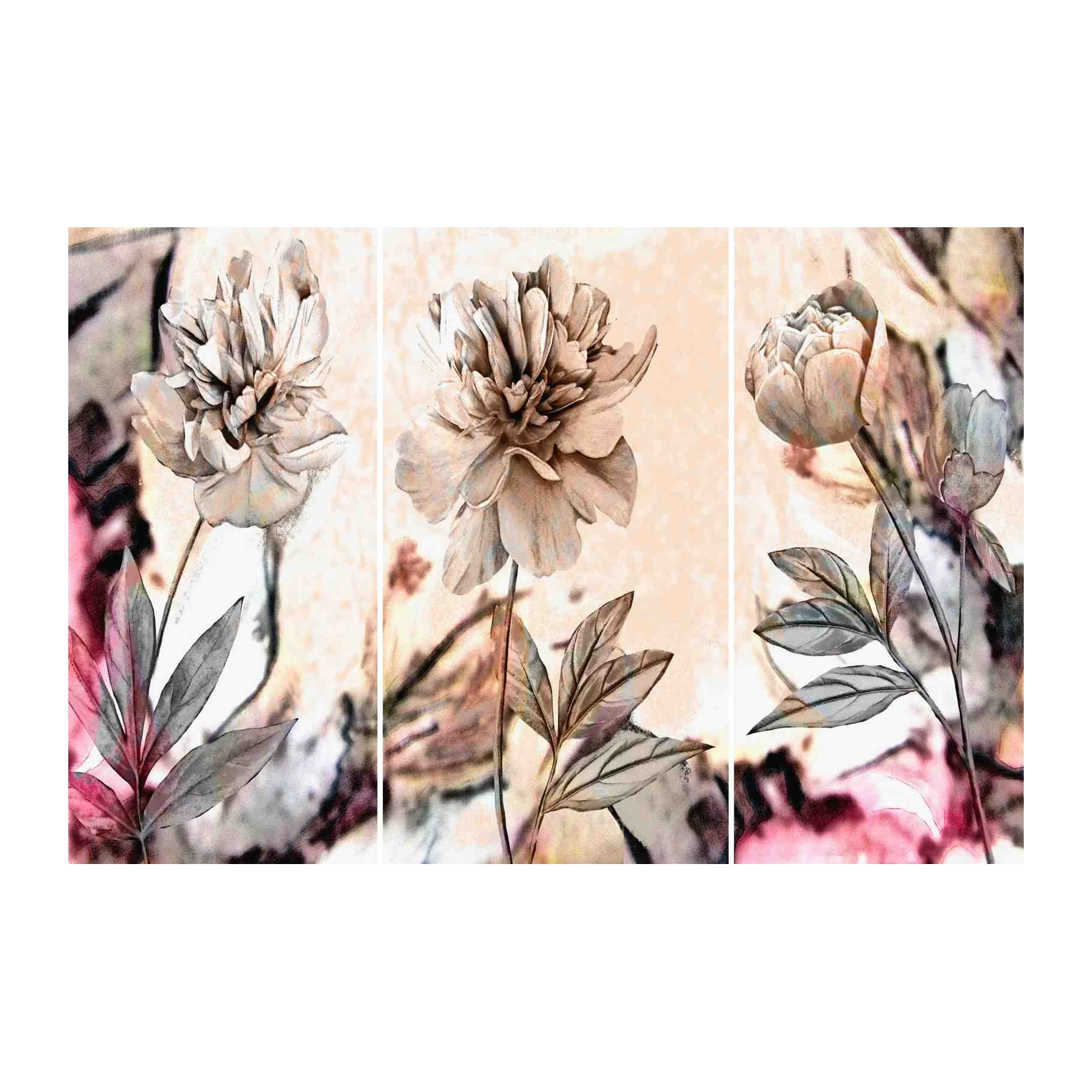 Elegant Peony Triptych Wall Art