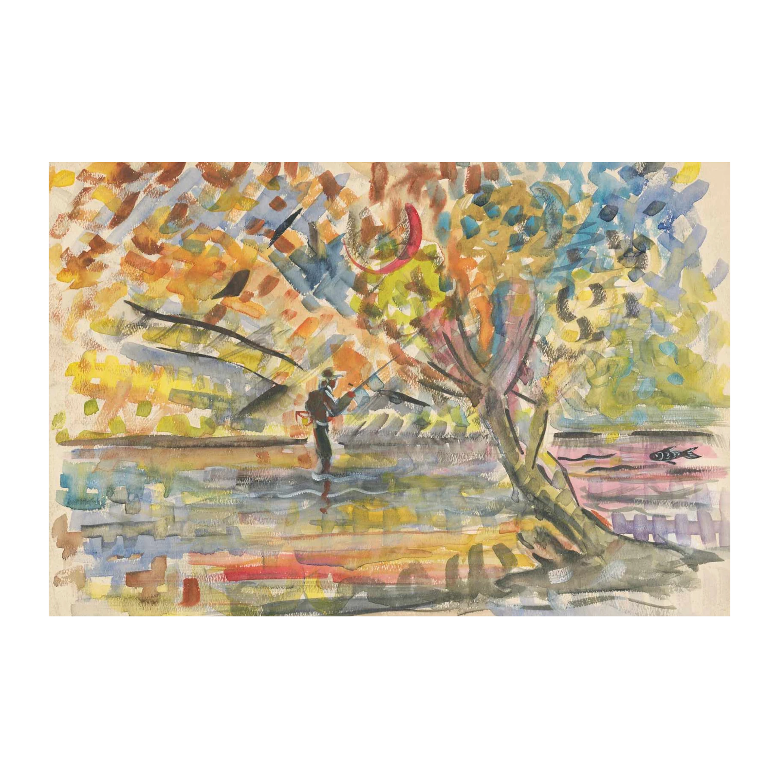 Serene Angler's Autumn Dream Wall Art