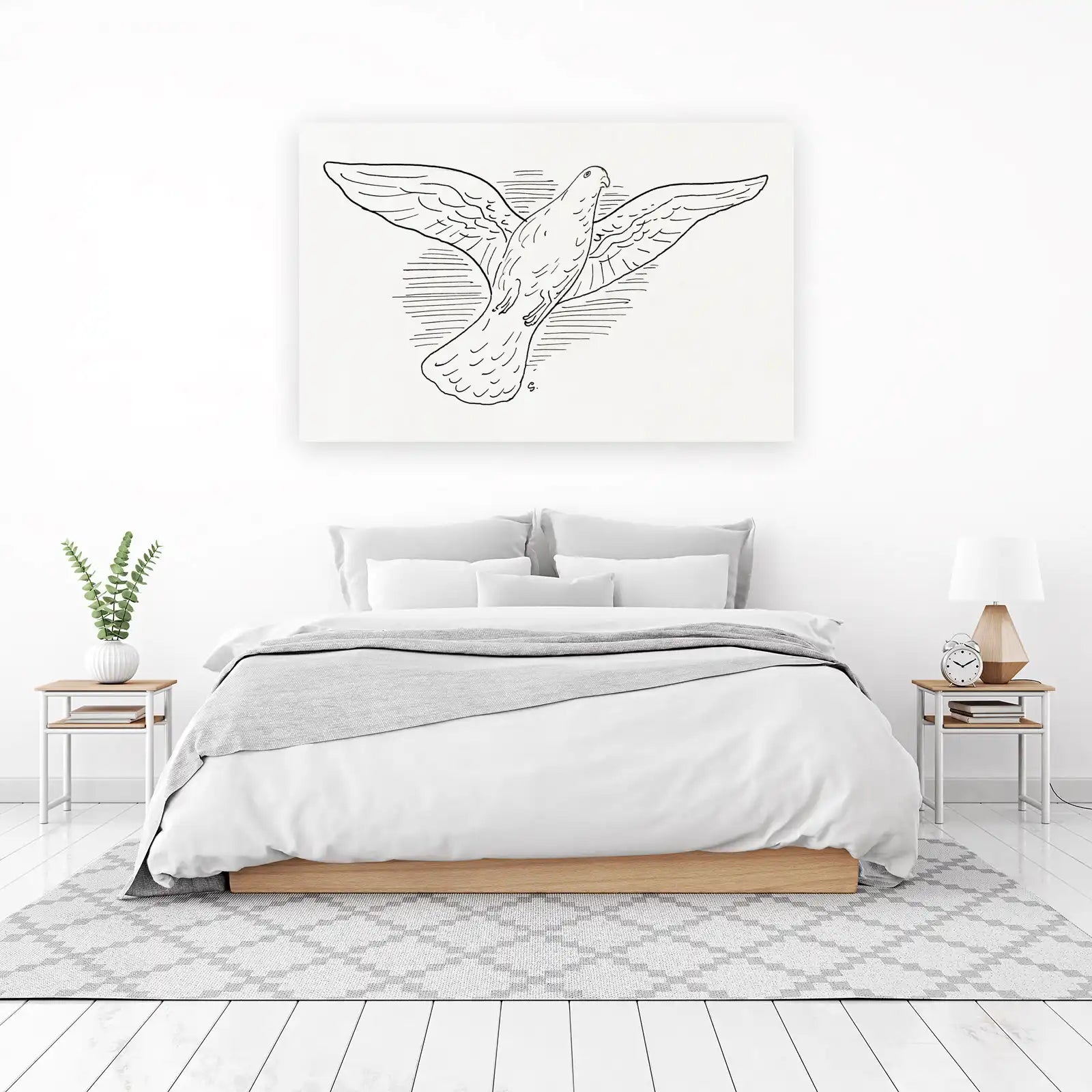 Elegant Dove in Flight Line Art Wall Art