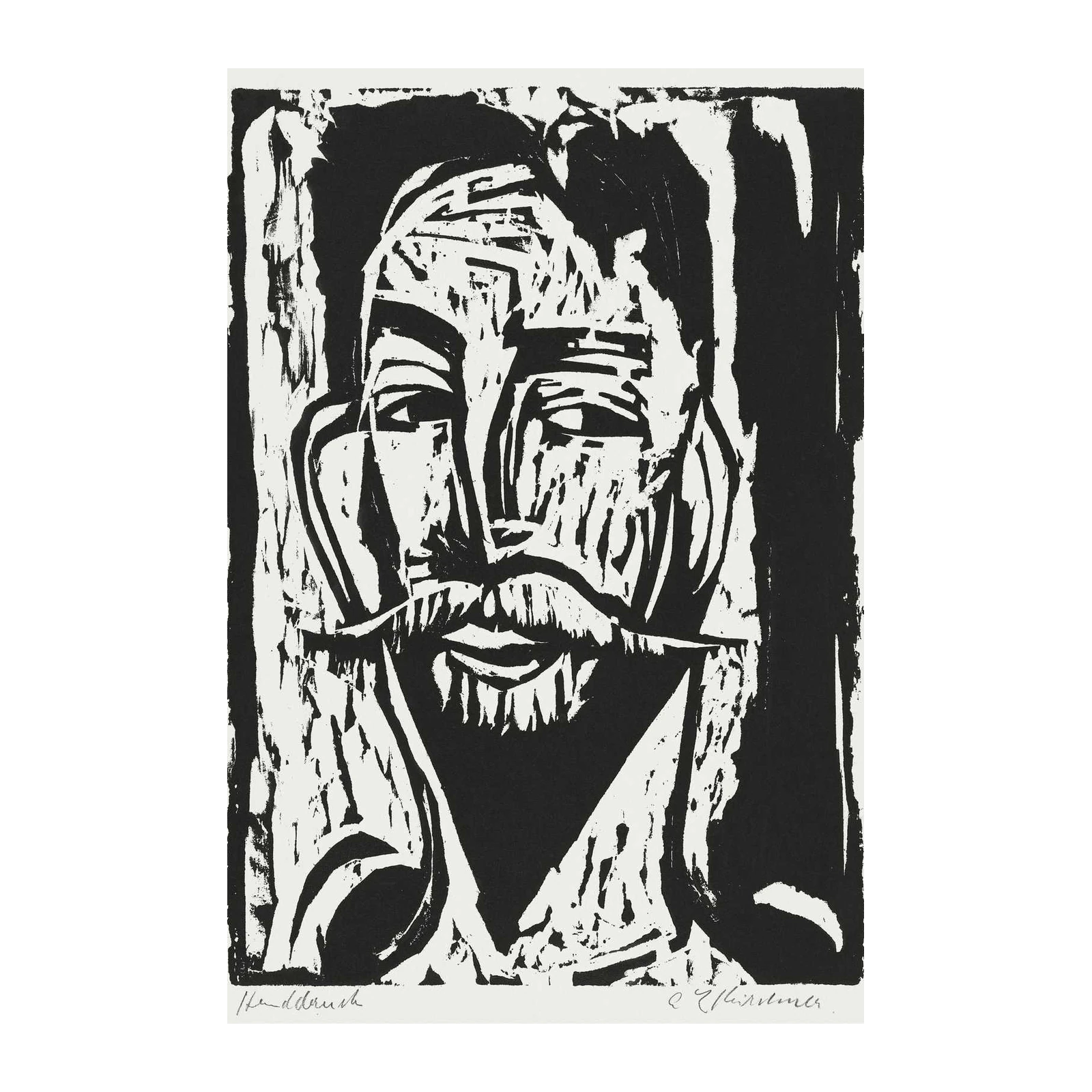 Expressive Portrait Woodcut Art Wall Art
