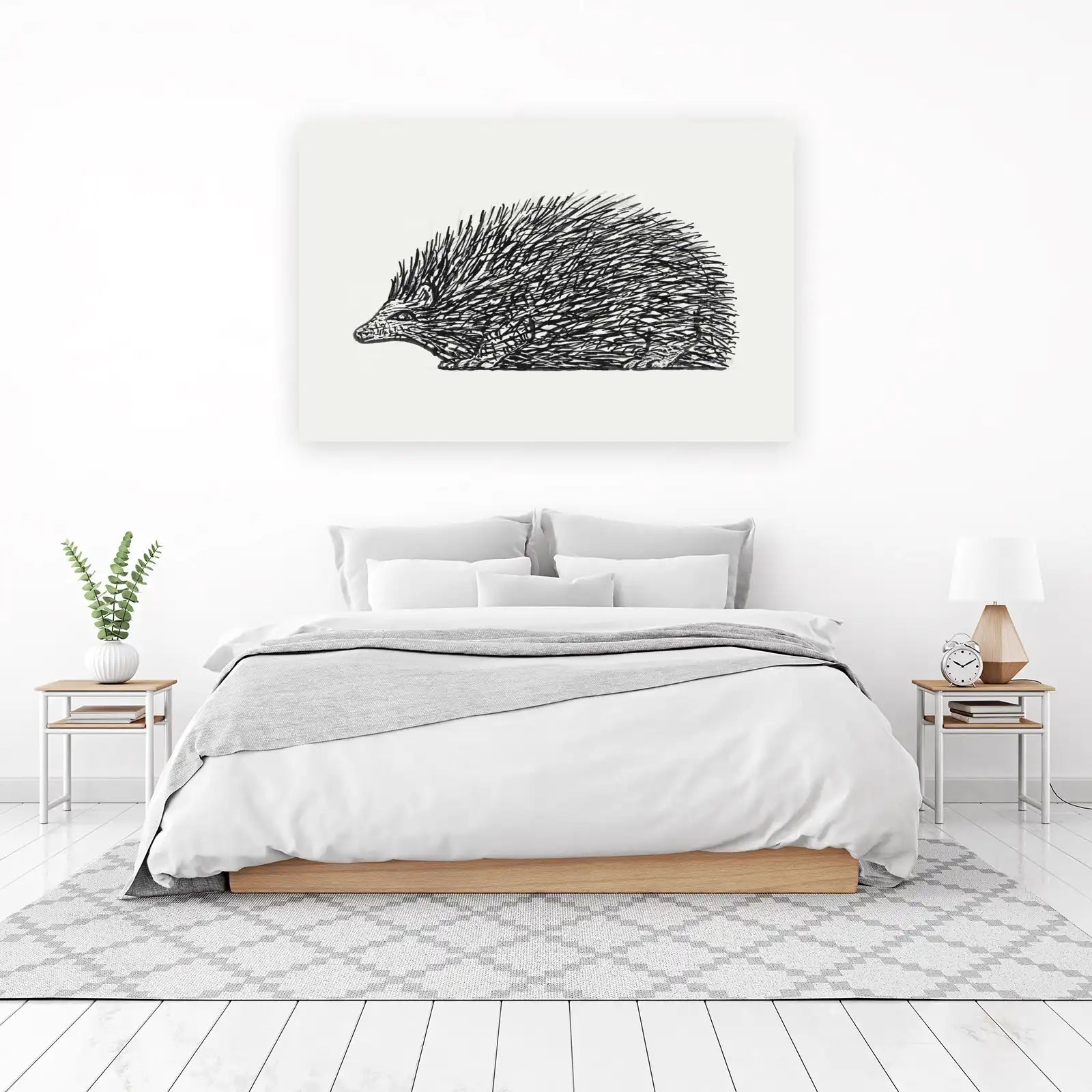 Whimsical Hedgehog Sketch Black & White Wall Art