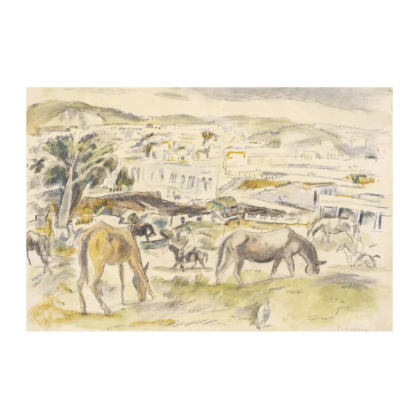 Serene Pastoral Landscape Donkey & Horse Wall Art