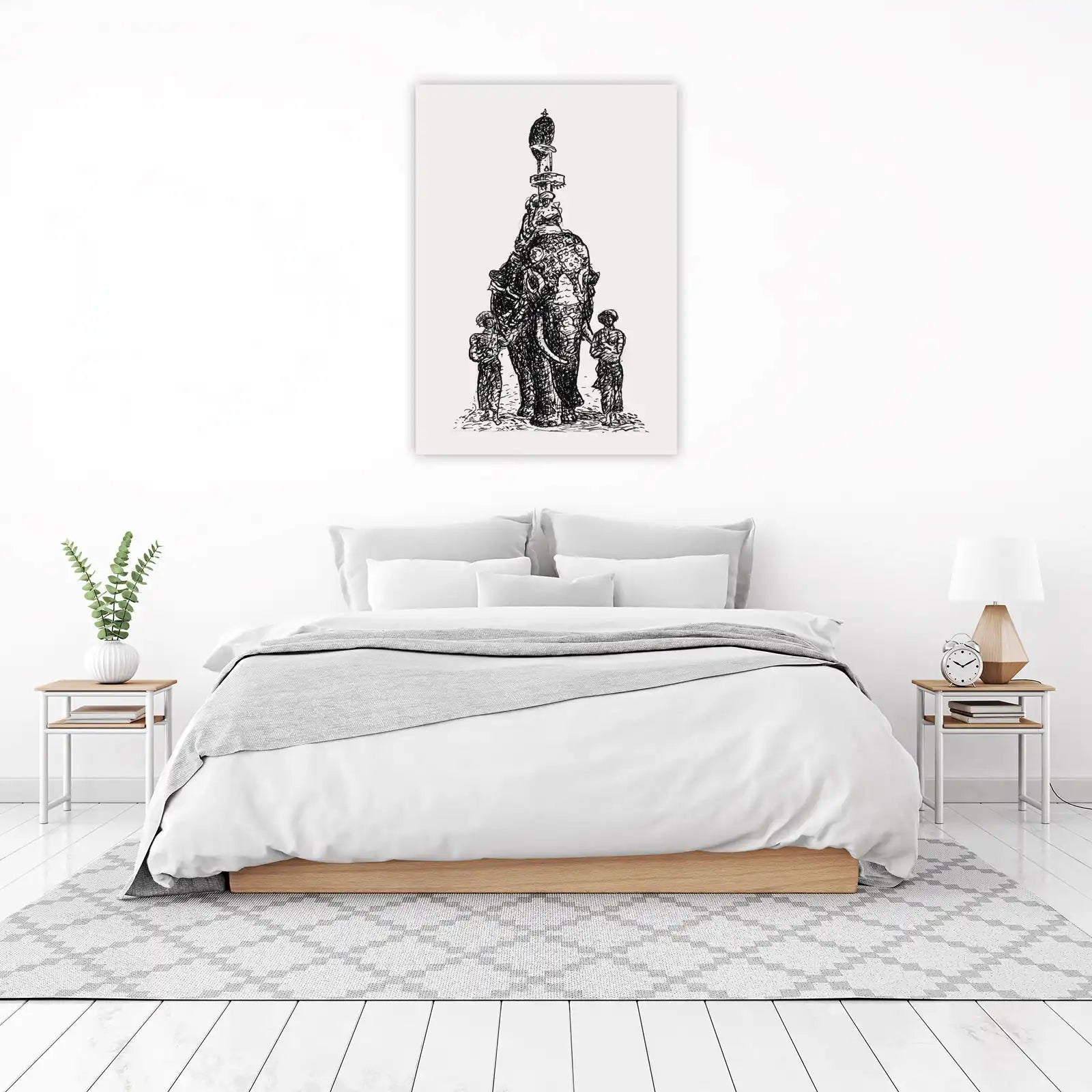 Majestic Elephant Procession Sketch Wall Art