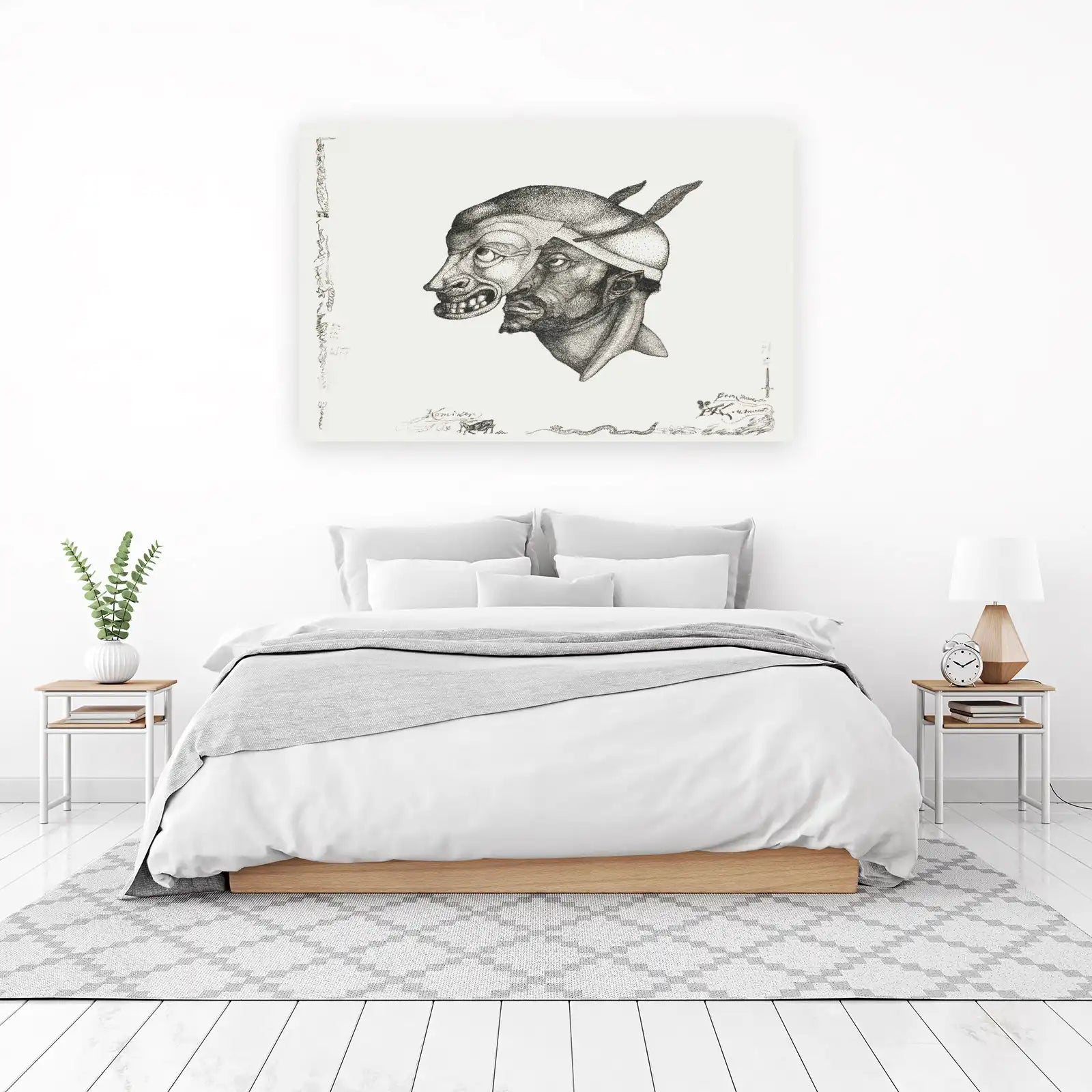 Mysterious Masked Face Ink Drawing Wall Art