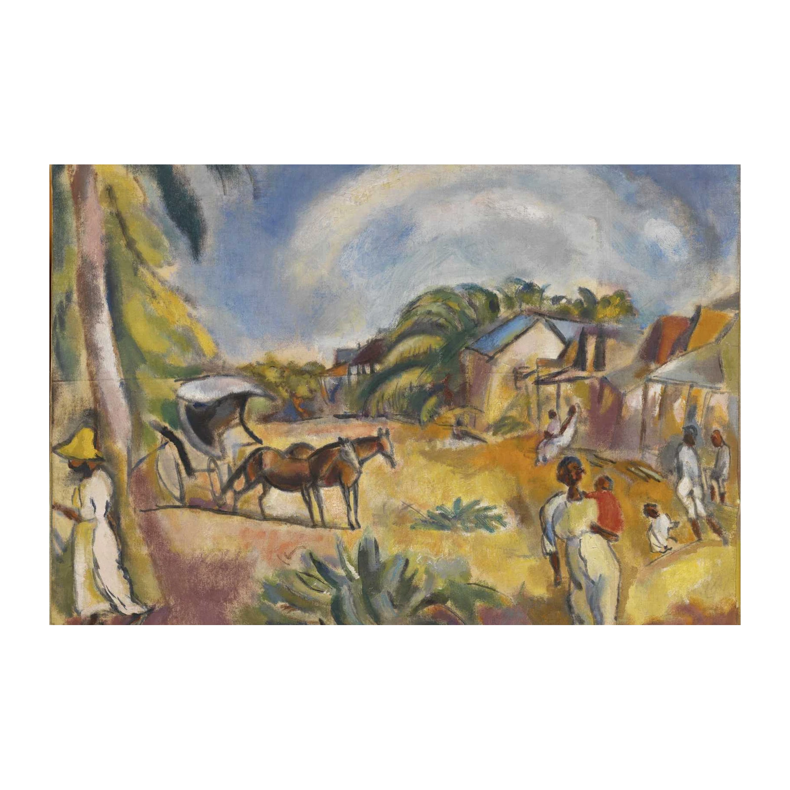 Tropical Horse Carriage Scene Wall Art