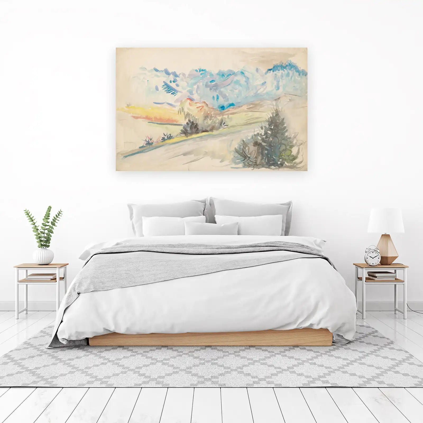 Serene Mountain Landscape Watercolor Wall Art