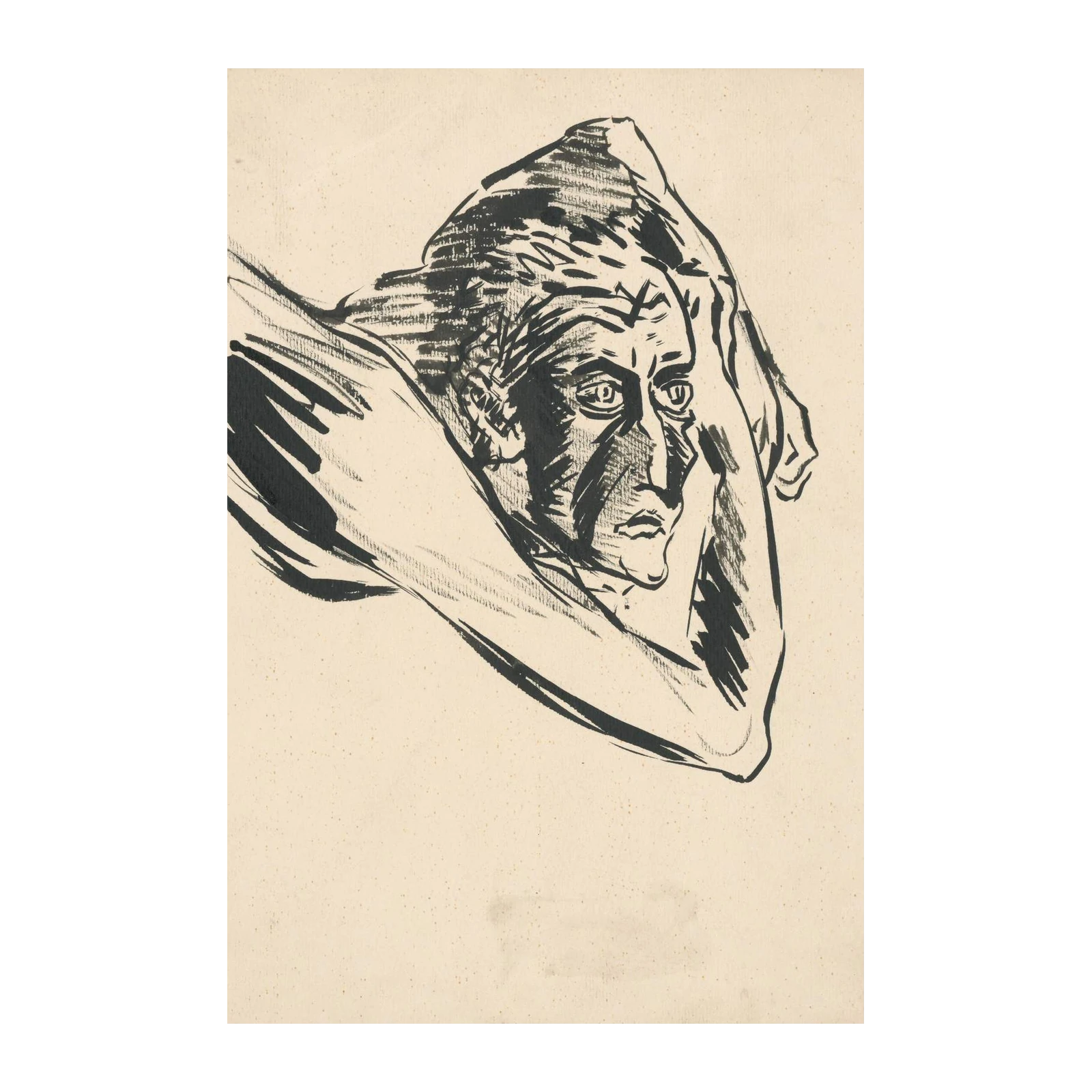 Expressive Portrait Ink Sketch Wall Art