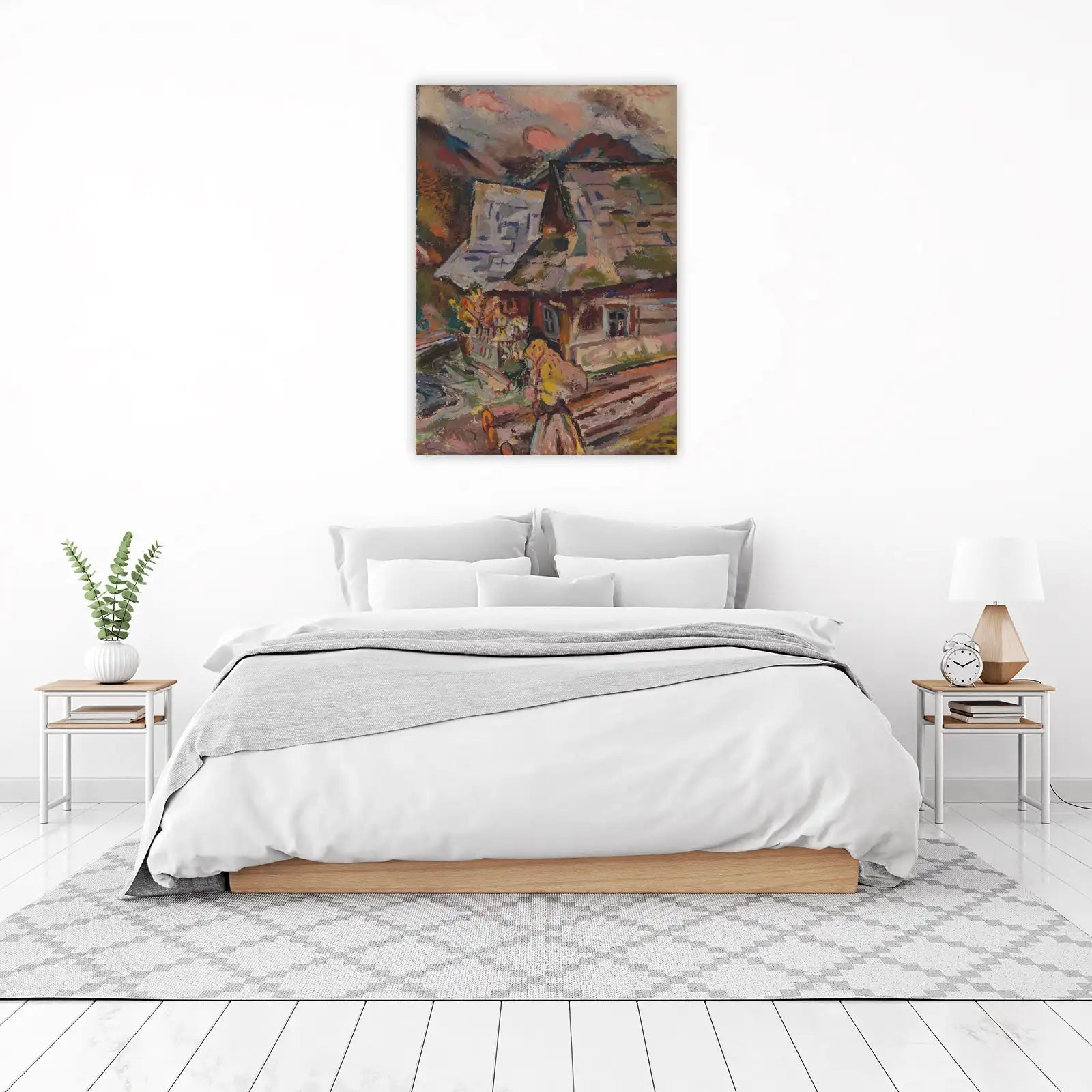 Rustic Mountain Village Oil Painting Wall Art