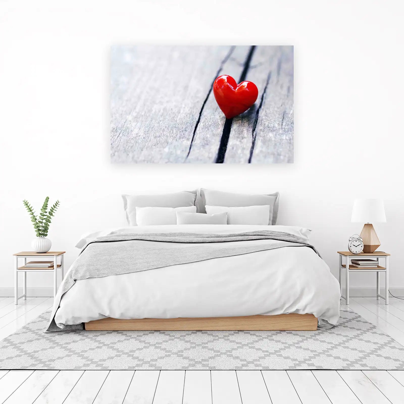Vibrant Red Heart on Wood Grain Wall Art