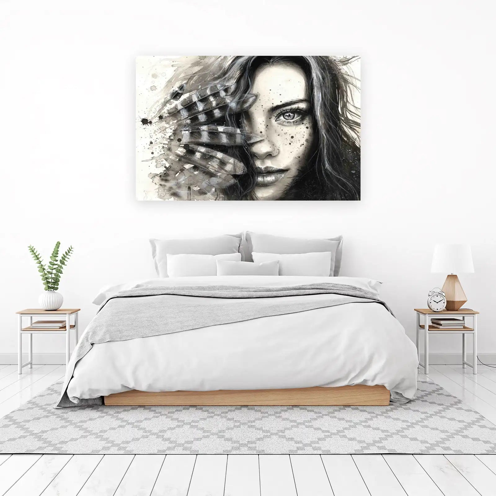 Mysterious Woman Feather Portrait Wall Art