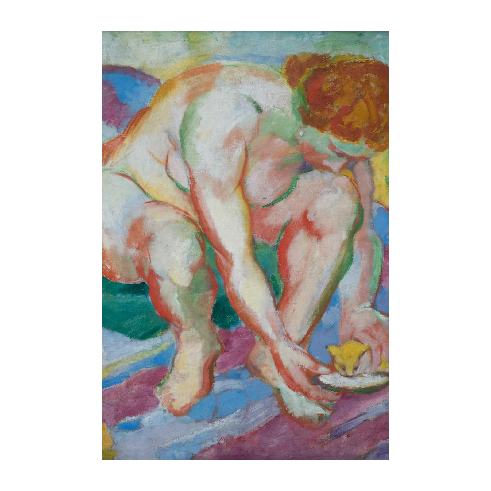 Vibrant Nude & Cat Fauvist Wall Art