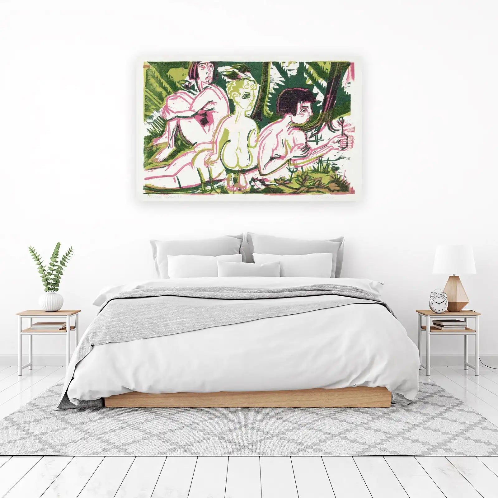 Vibrant Figures & Nature Woodcut Wall Art