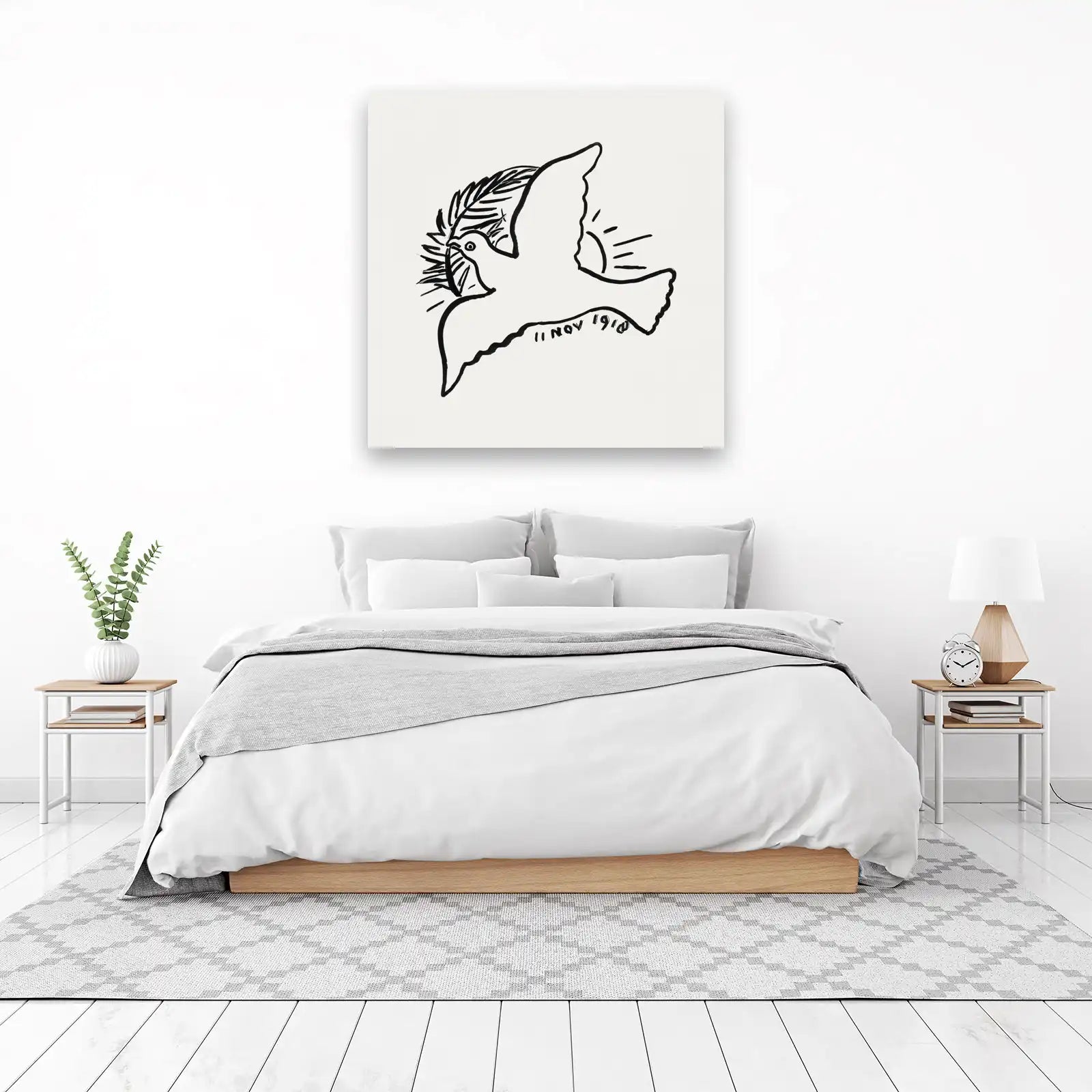 Vintage Dove of Peace Black and White Wall Art