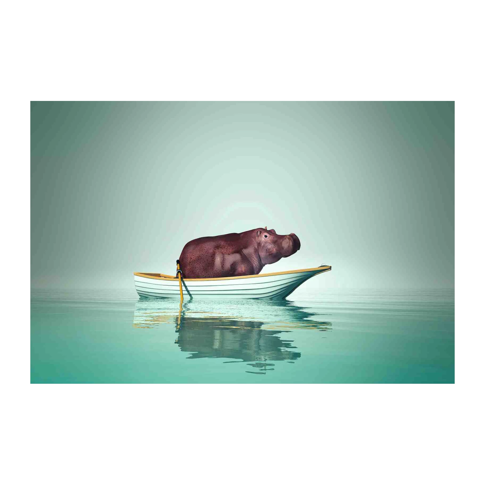 Whimsical Hippo Rowing Boat Wall Art