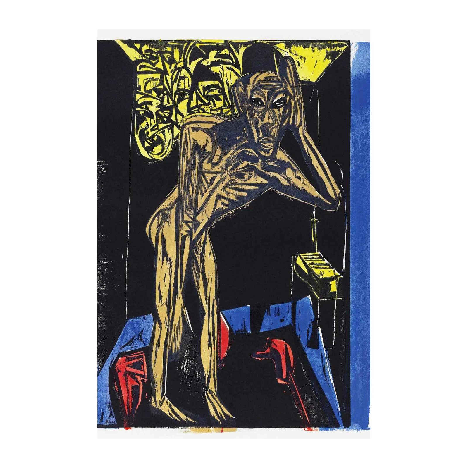 Expressionist Figure Yellow Blue Red Wall Art