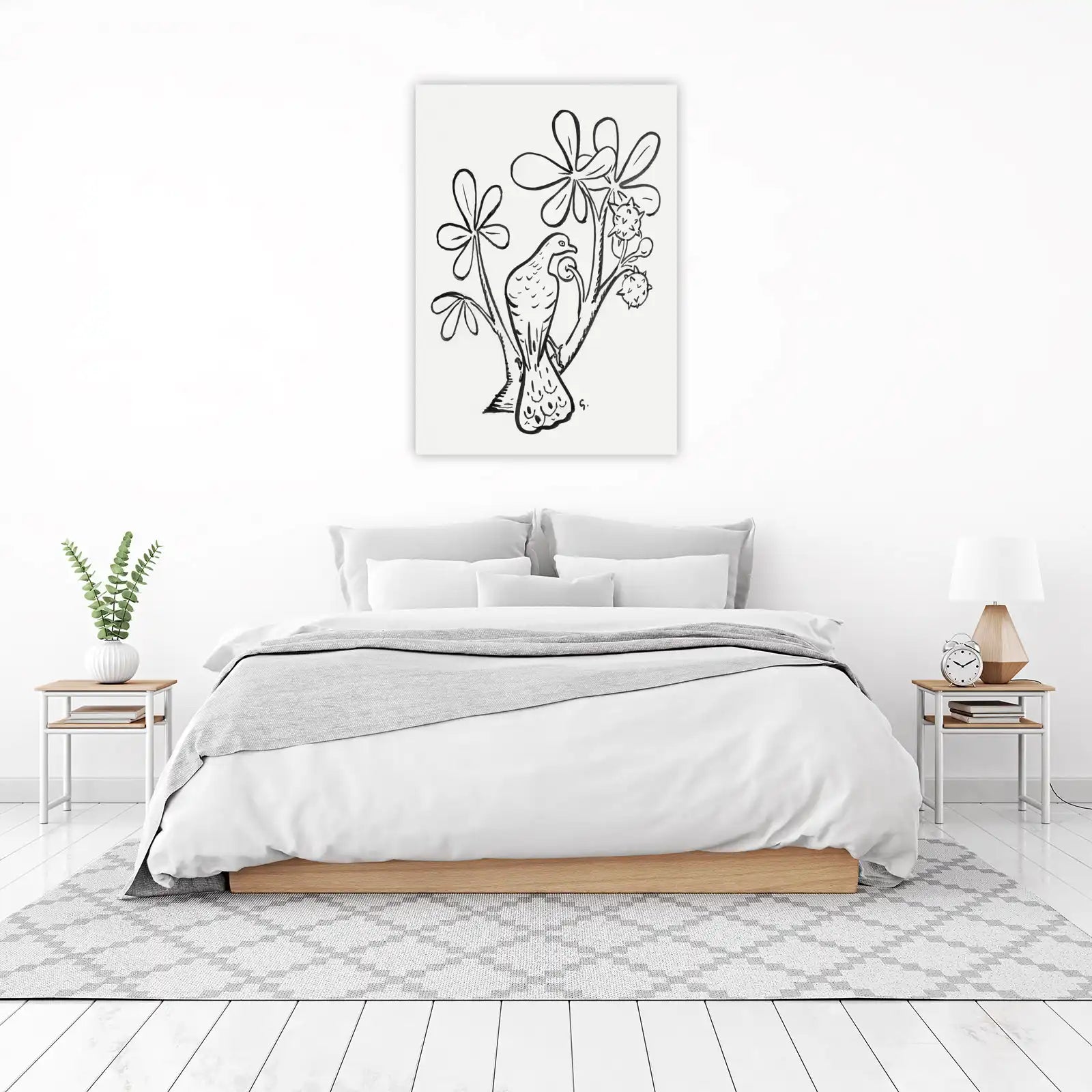 Elegant Bird & Flora Line Art Wall Art