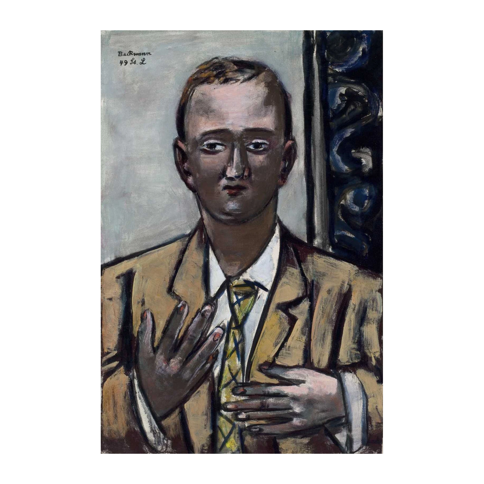 Expressive Portrait in Beige Suit Wall Art
