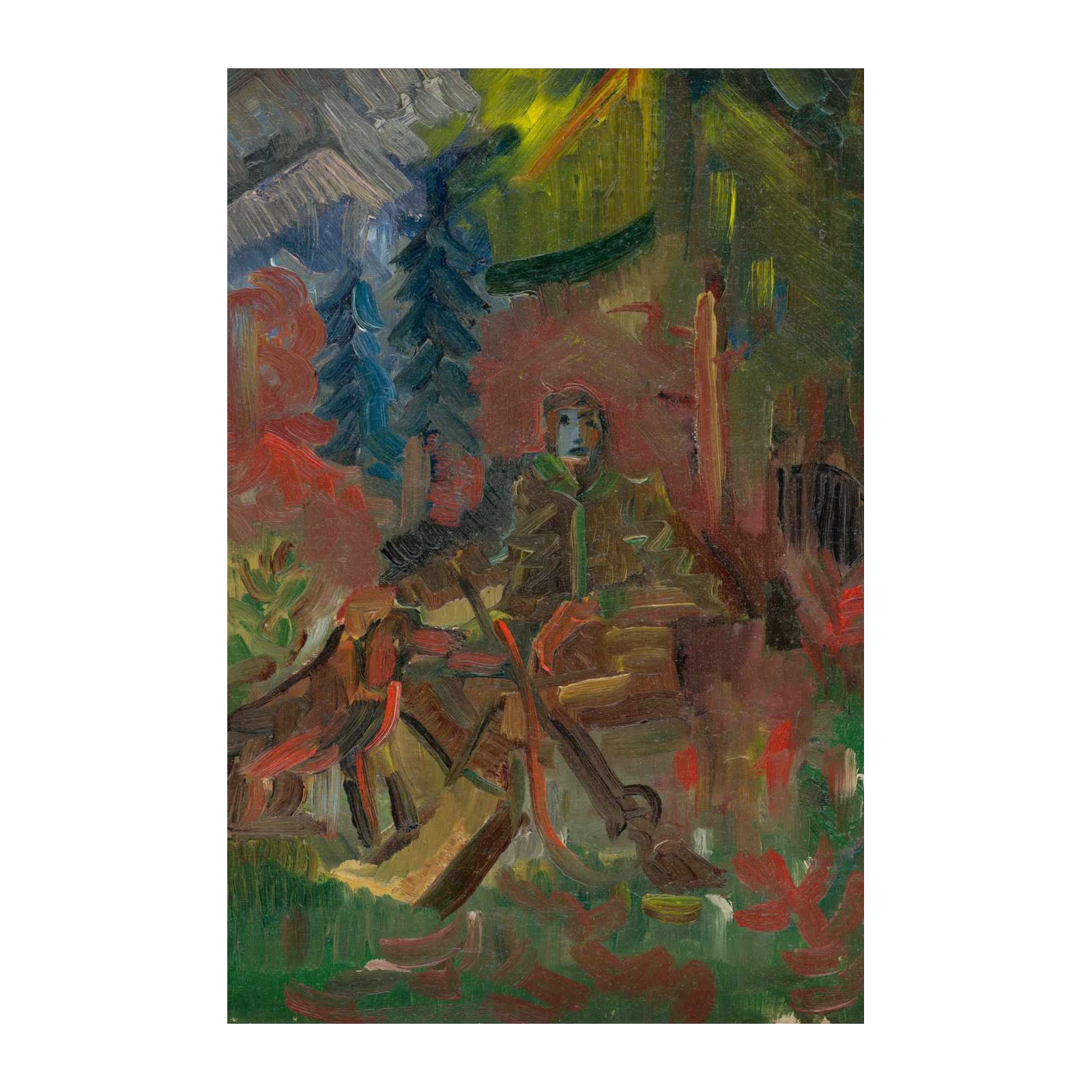 Man & Dog in Forest Impressionist Wall Art