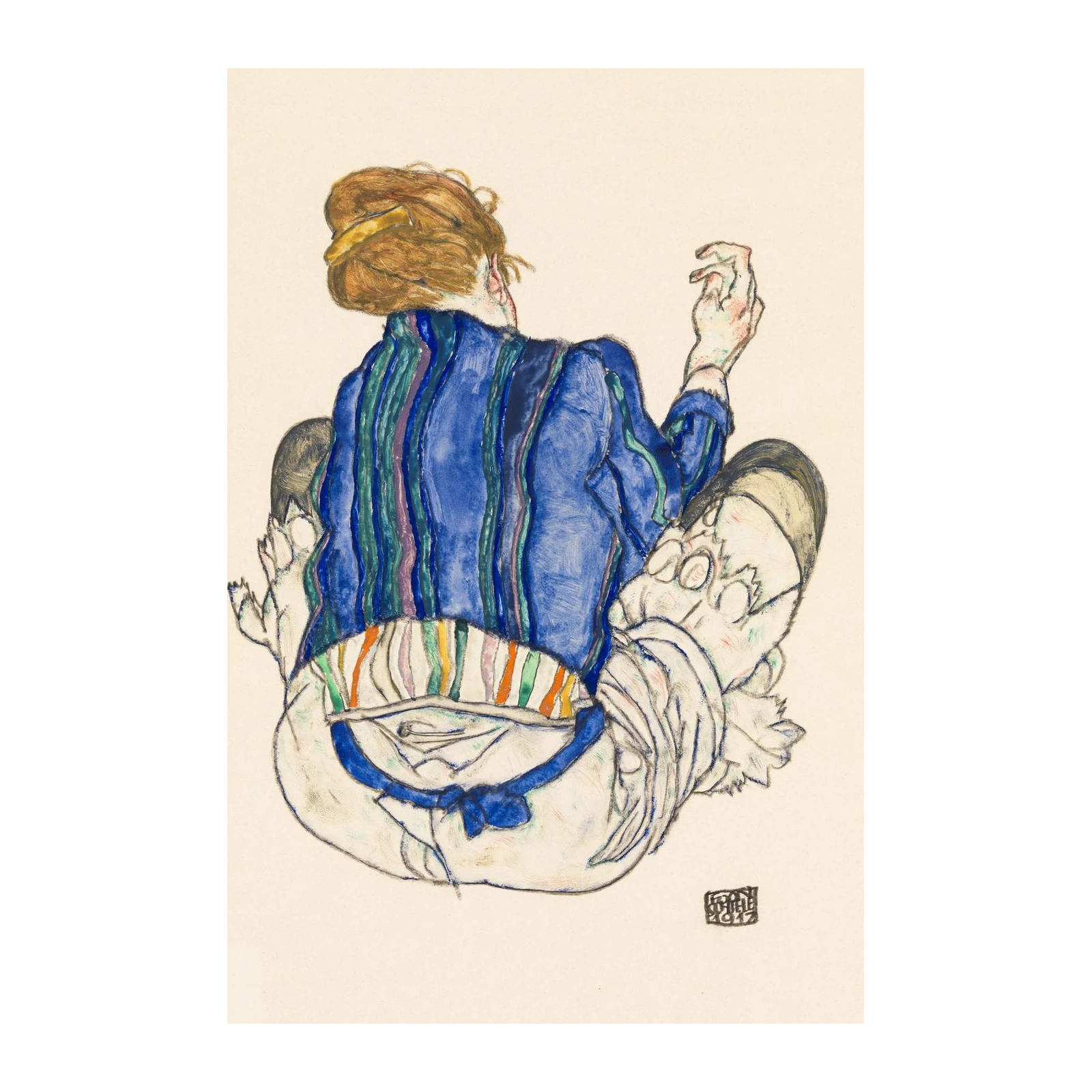 Vibrant Figure Blue Stripe Woman Wall Art