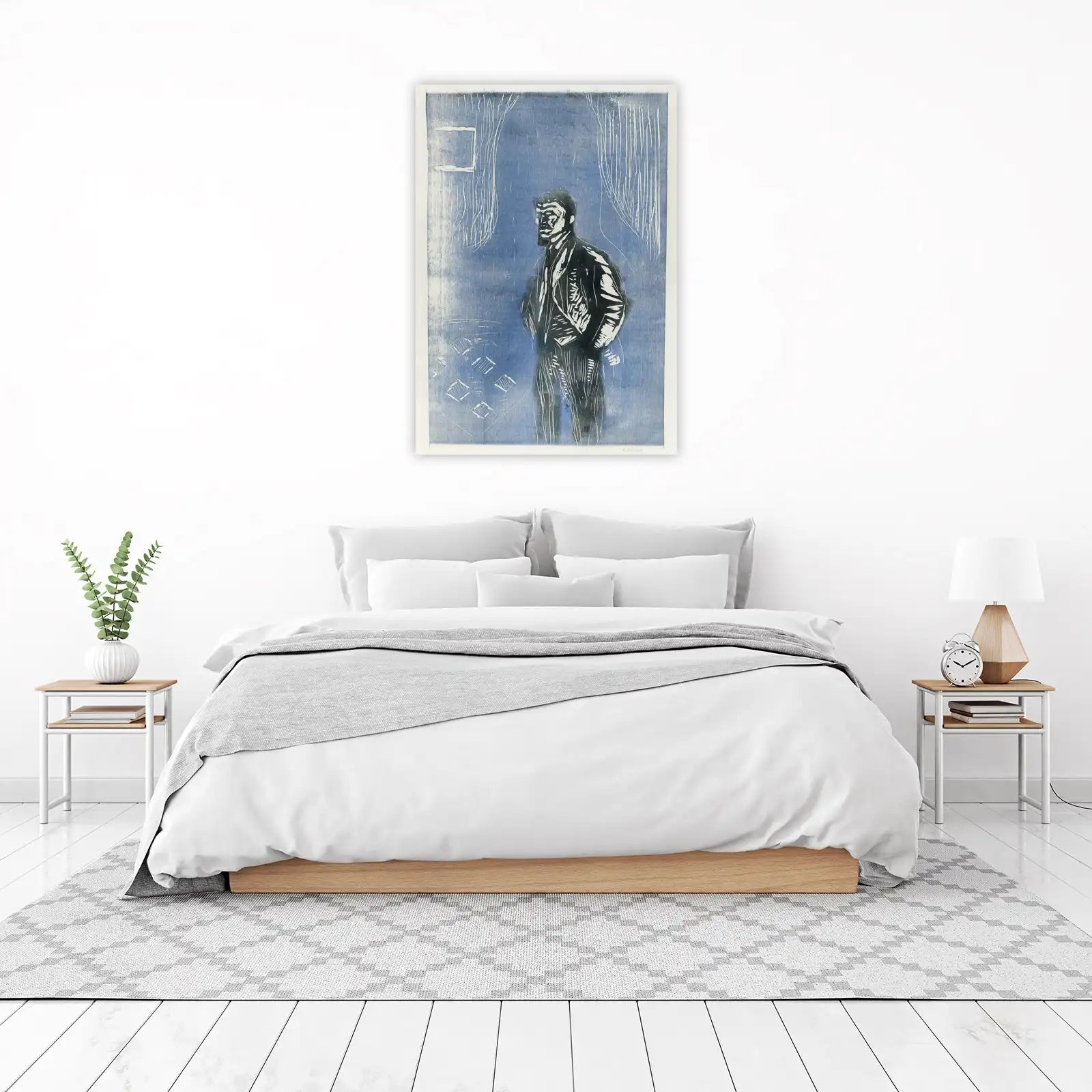 Brooding Man in Blue Abstract Wall Art