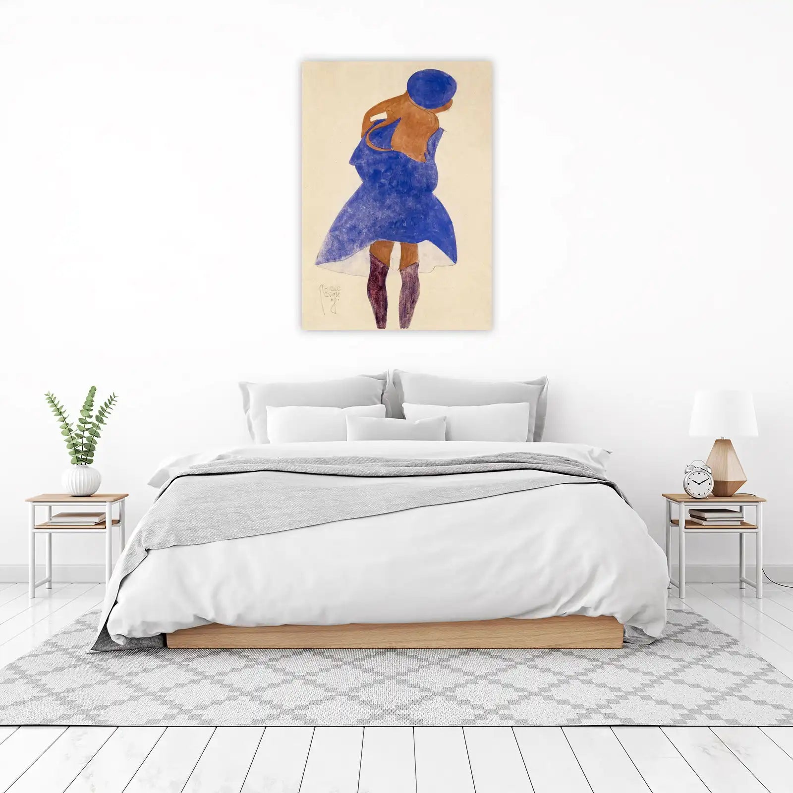 Vibrant Blue Figure Portrait Wall Art