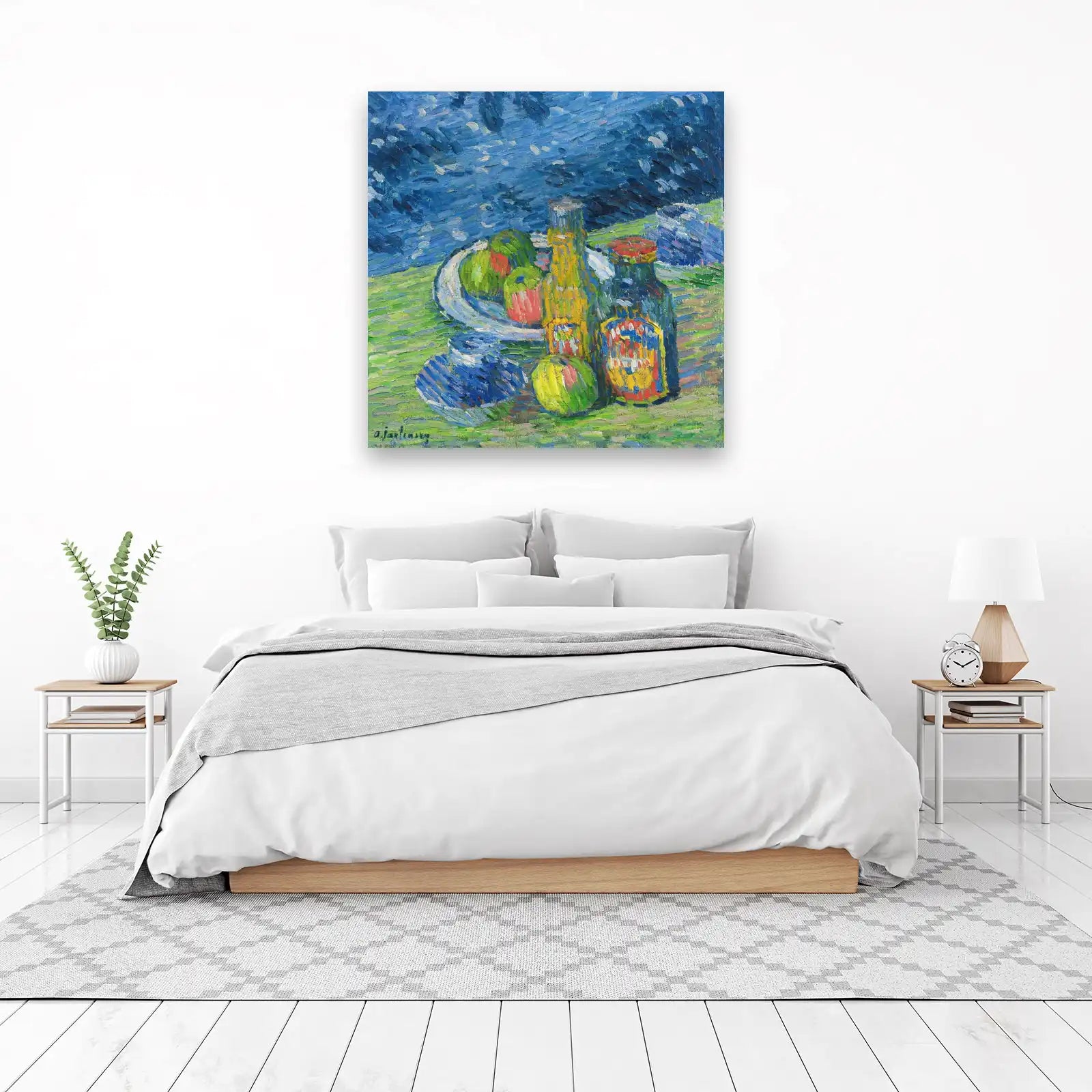 Vibrant Still Life with Fruit and Bottles Wall Art