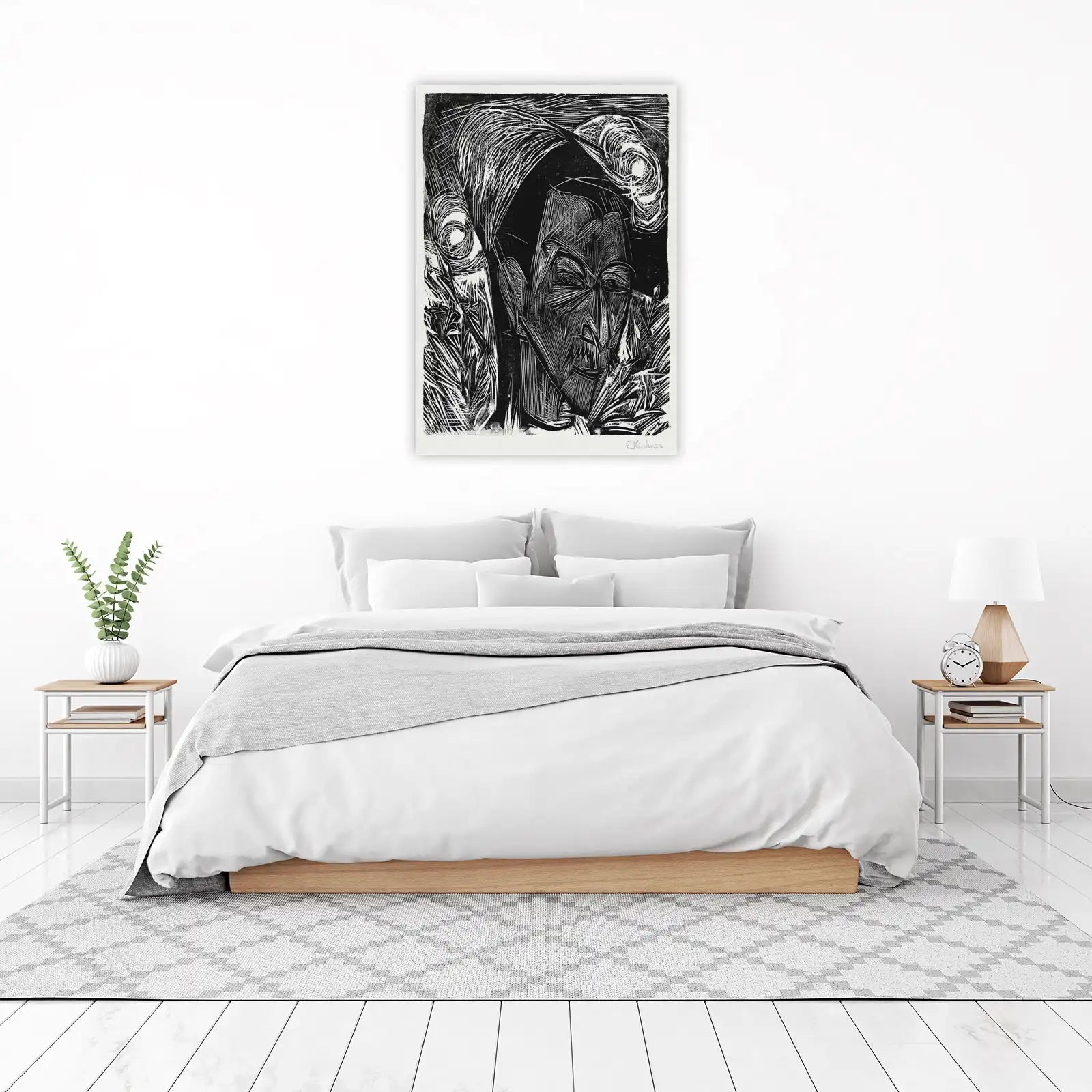 Expressive Portrait Woodcut Wall Art