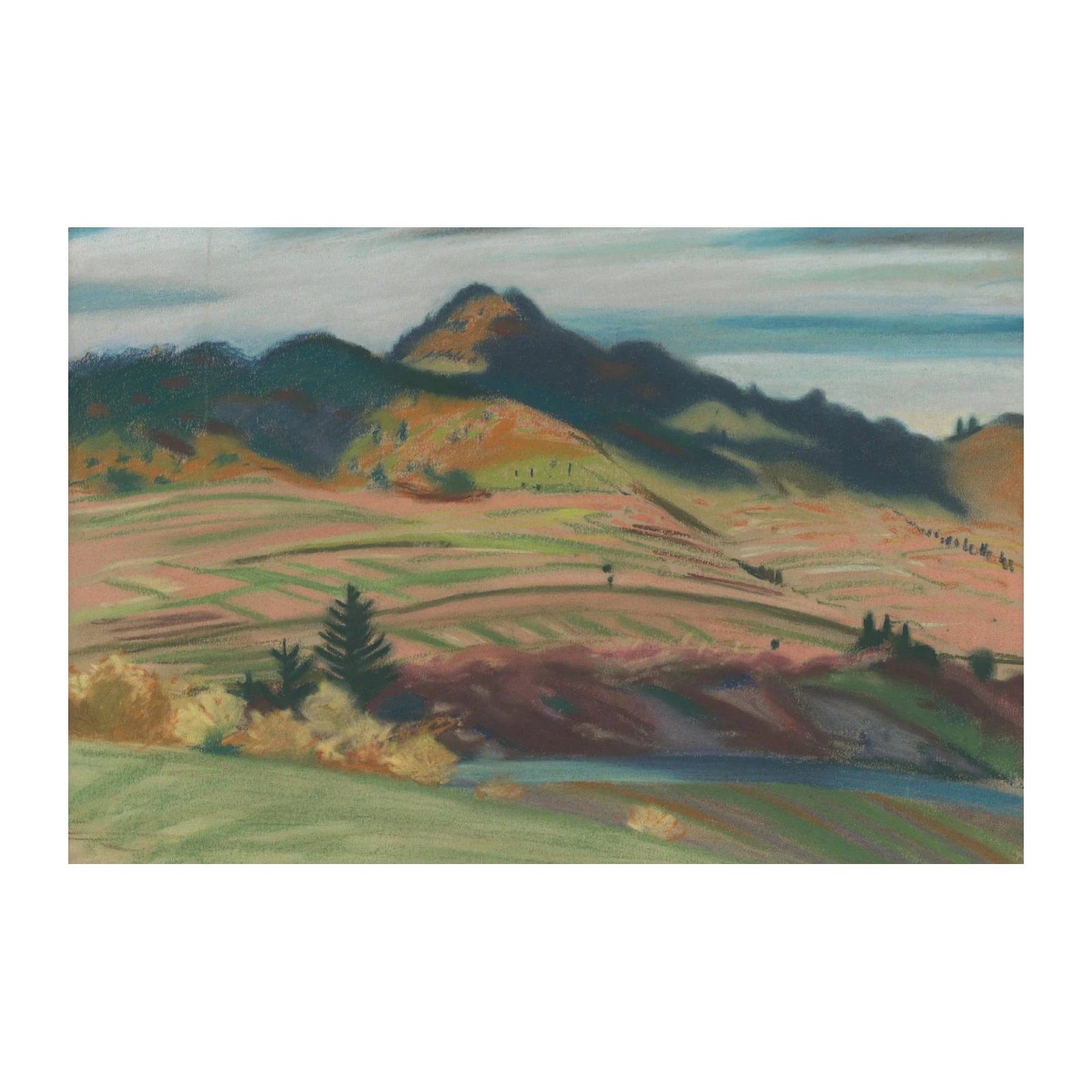 Autumn Mountain Landscape Pastel Wall Art