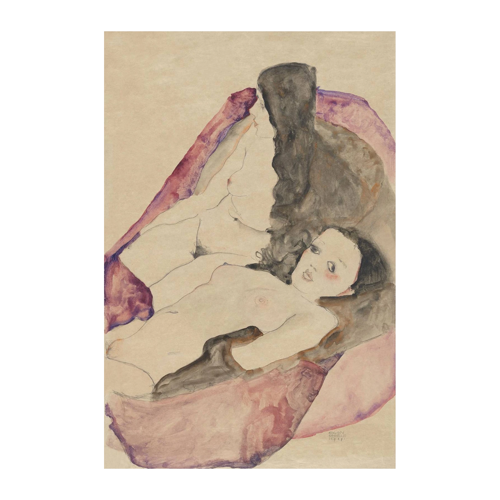 Egon Schiele Embrace Wall Art | Art Nouveau Nude