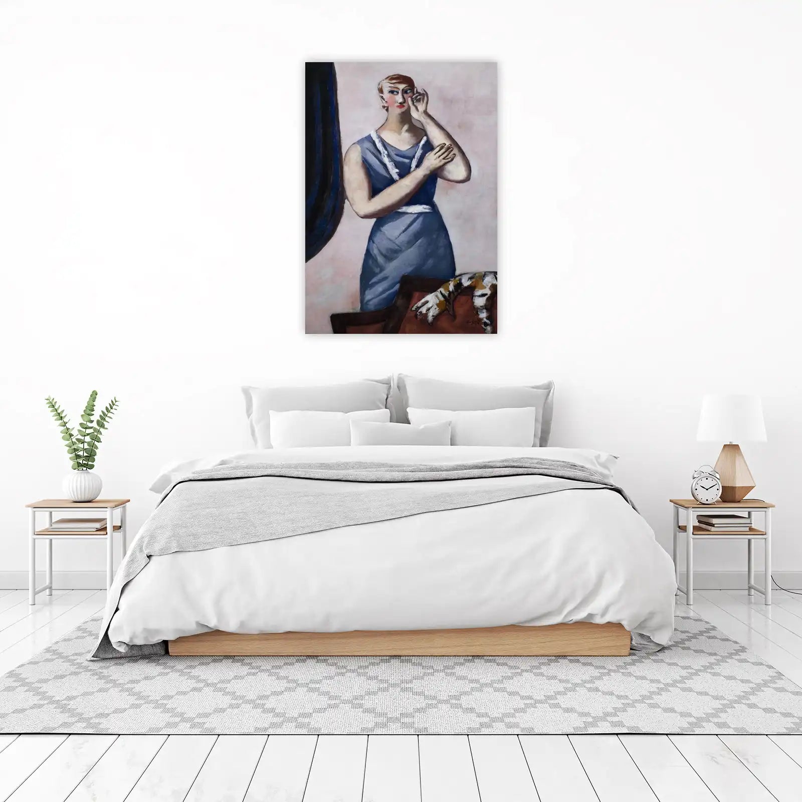 Elegant Woman Blue Dress Portrait Wall Art
