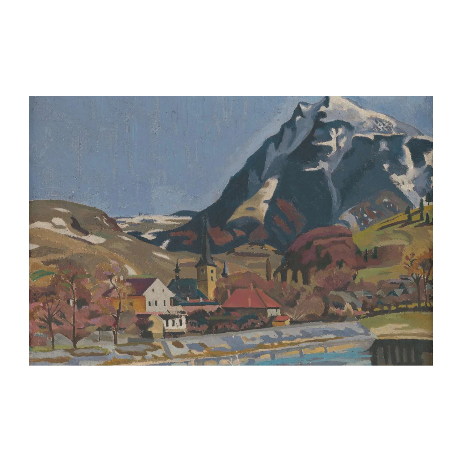Alpine Village Landscape Oil Painting Wall Art
