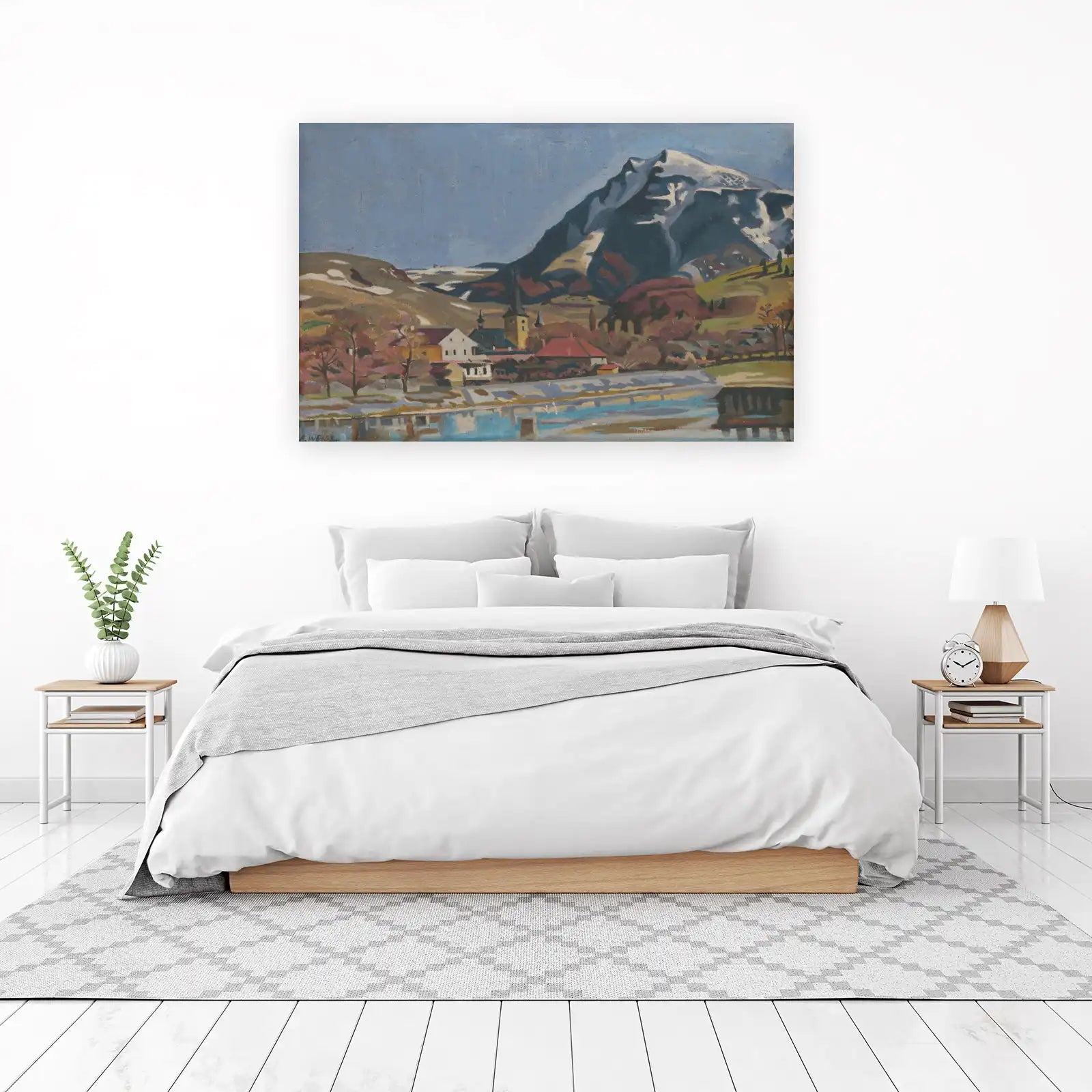 Alpine Village Landscape Oil Painting Wall Art
