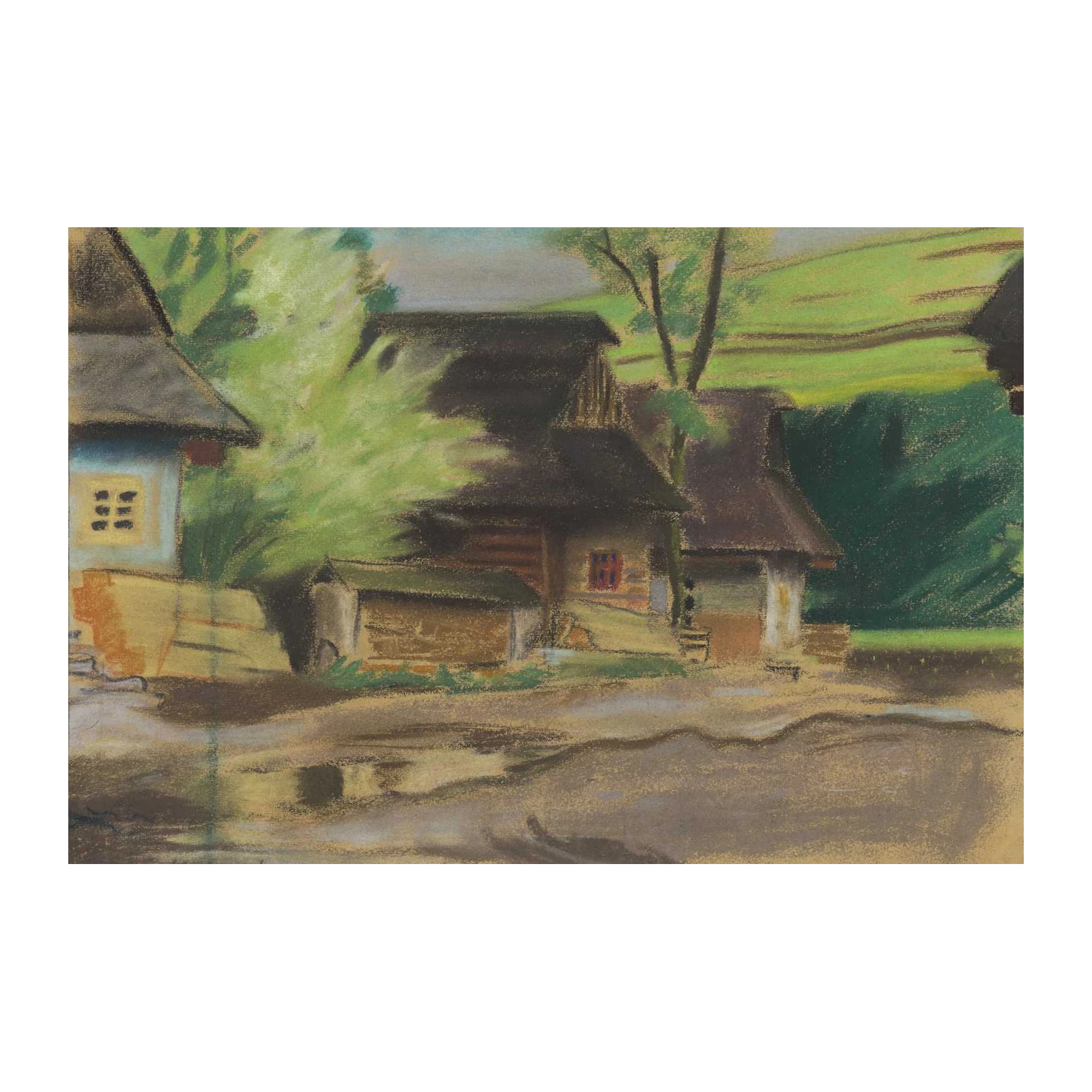 Pastel Village Scene Wall Art