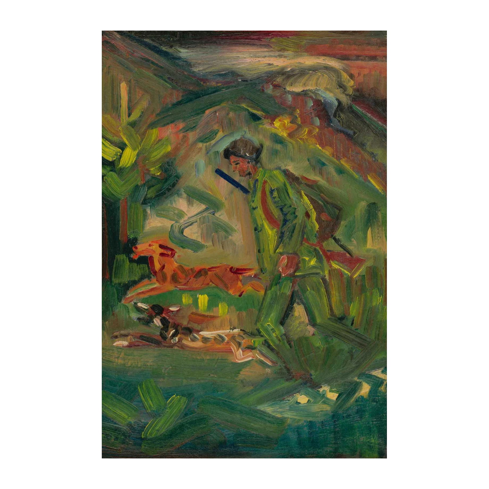 Man and Dogs Hunting Impressionist Wall Art