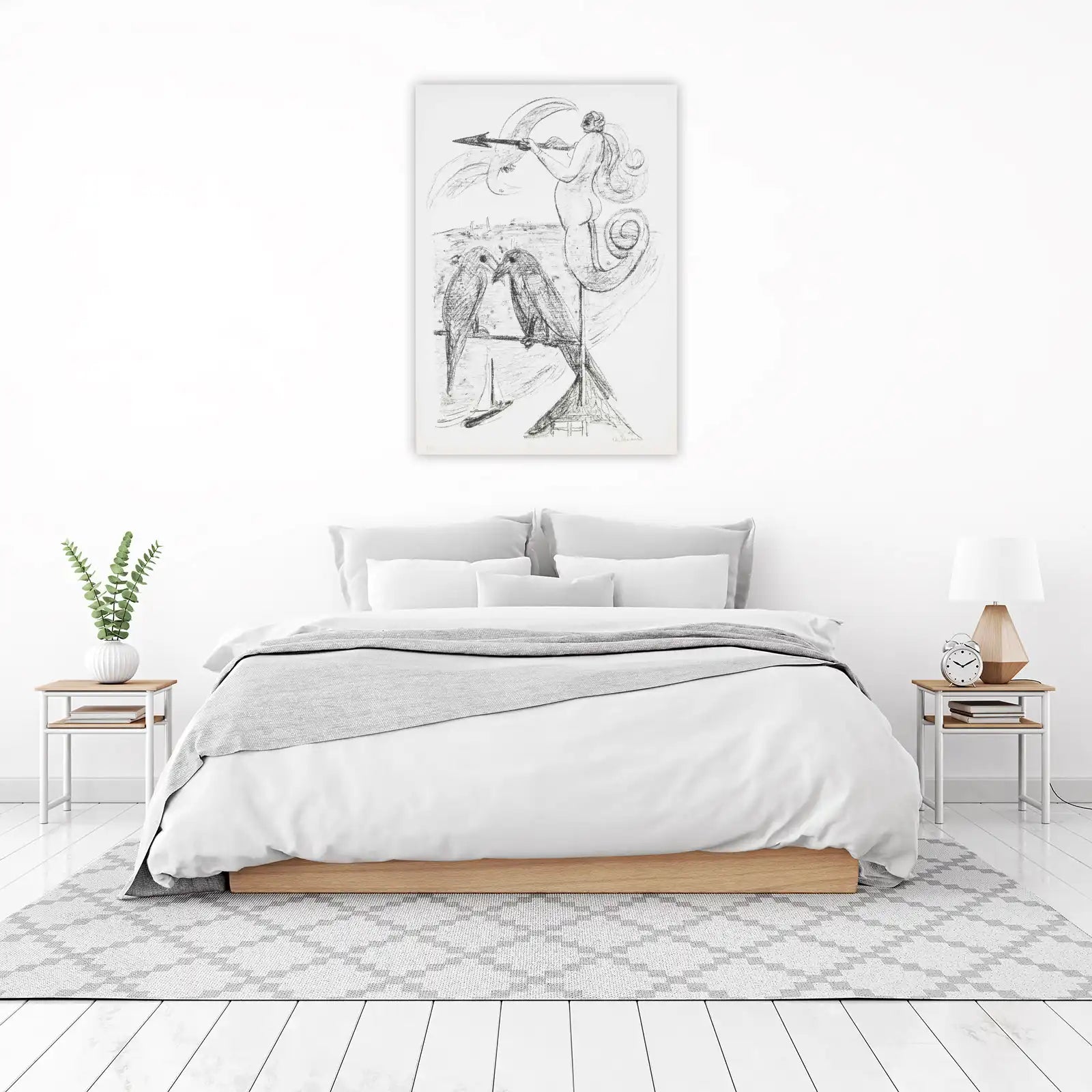 Mythical Archer & Birds Charcoal Wall Art