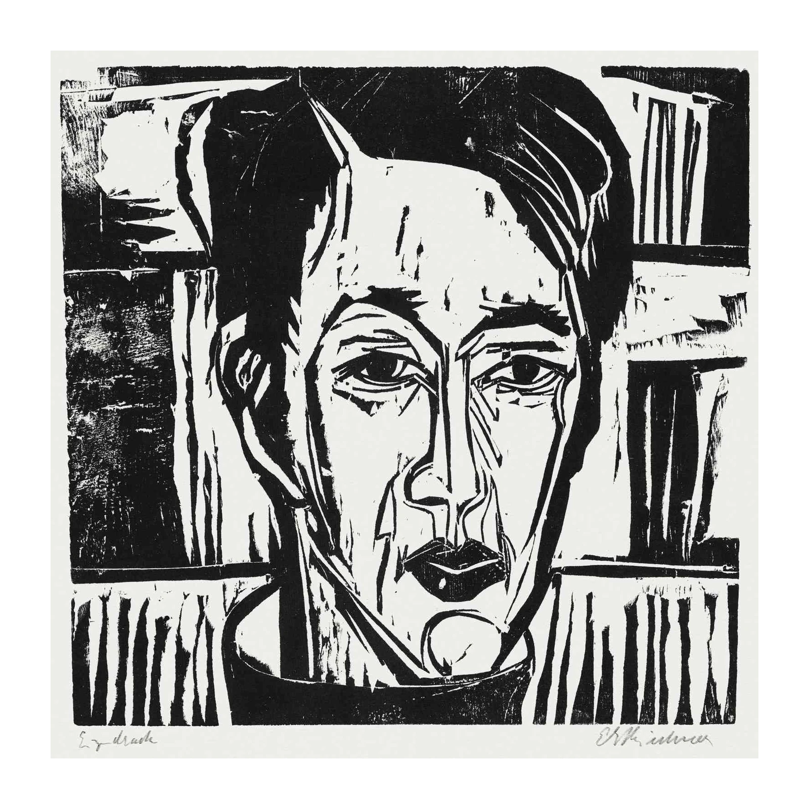 Expressive Portrait Woodcut Style Wall Art