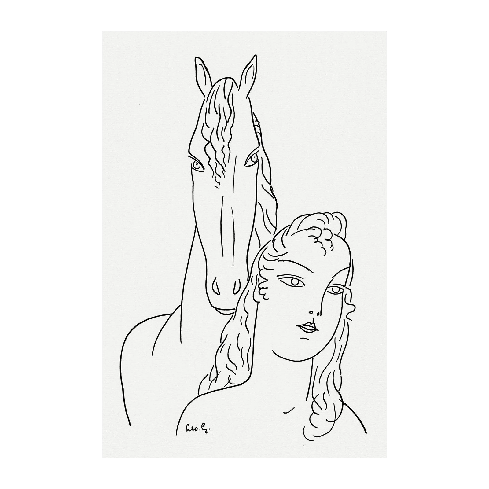 Elegant Horse & Lady Line Art Wall Art