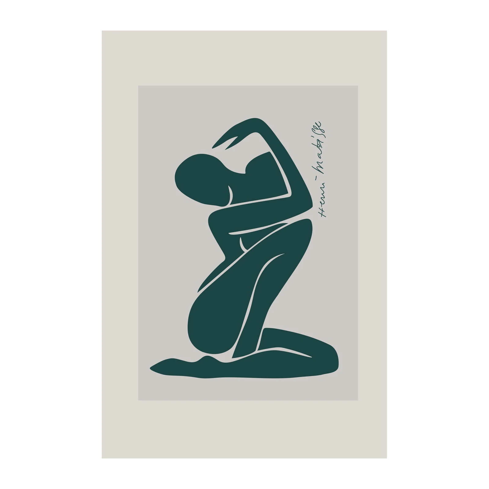 Matisse Inspired Nude Figure Dark Green Wall Art