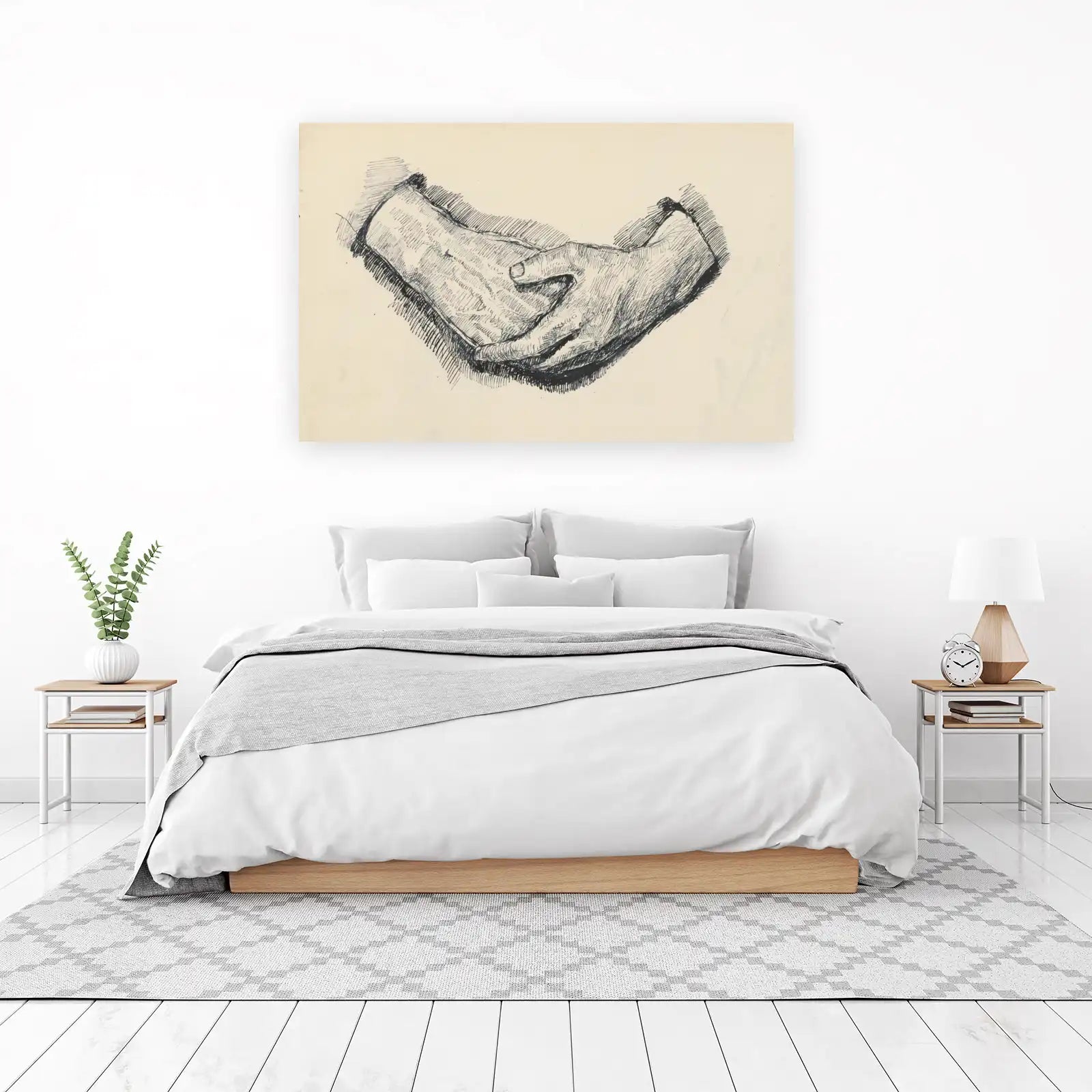 Embrace Hands Ink Drawing Wall Art