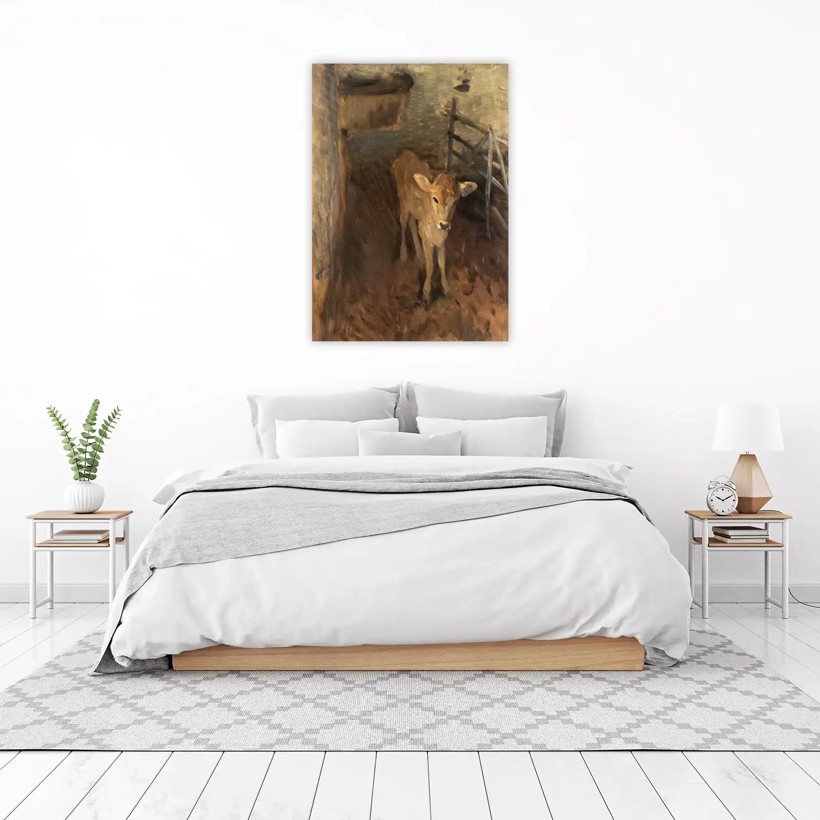 Serene Calf in Stable Oil Painting Wall Art