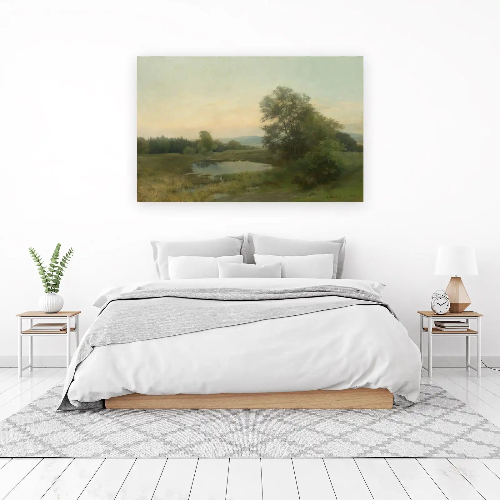 Serene Pond Landscape Oil Painting Wall Art