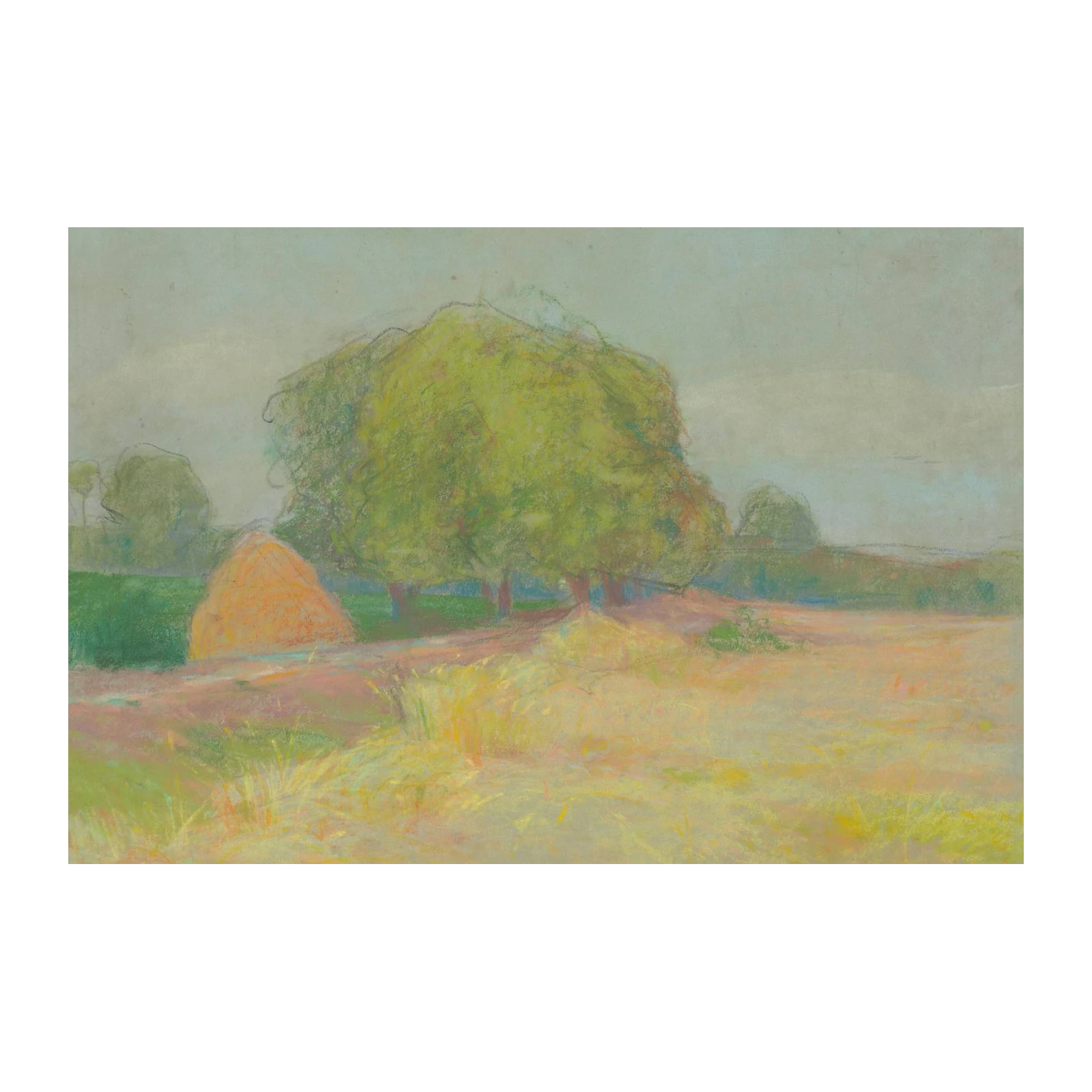 Pastoral Meadow Haystack Tree Wall Art