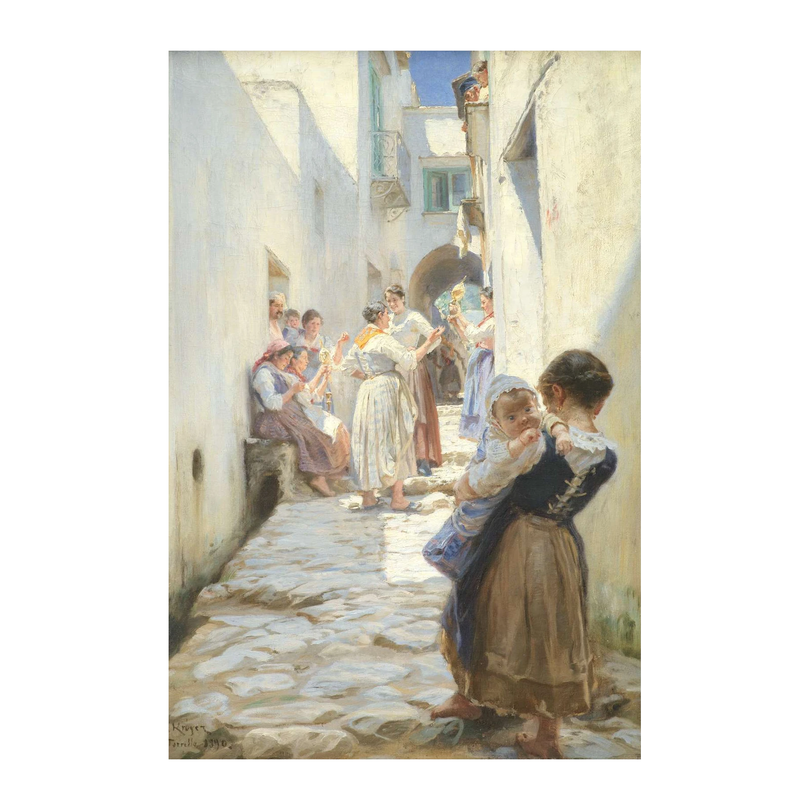 Italian Village Life Sunlit Courtyard Wall Art