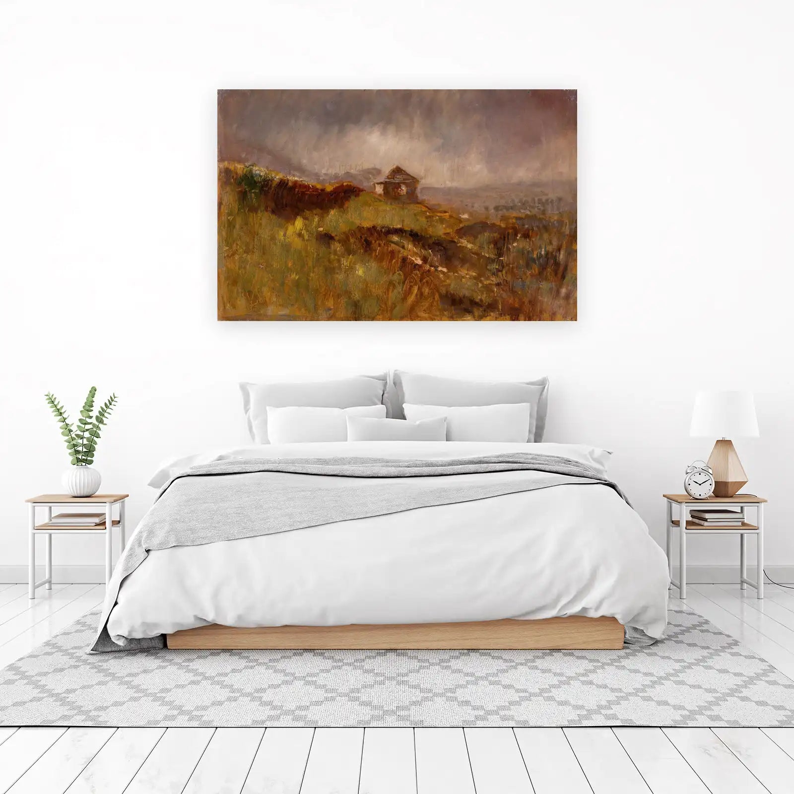 Misty Hillside Cabin Impressionist Wall Art