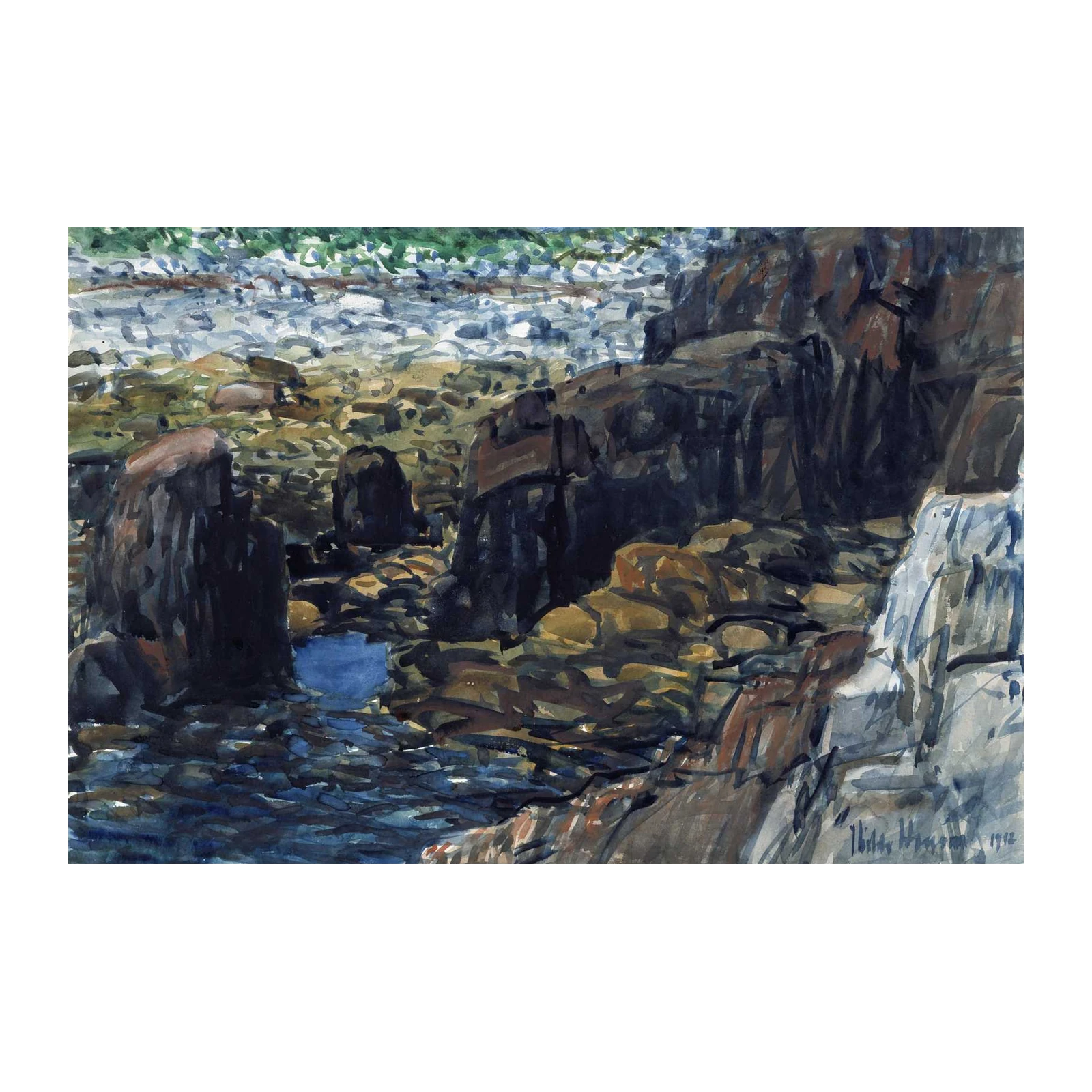Coastal Rocky Shore Watercolor Wall Art