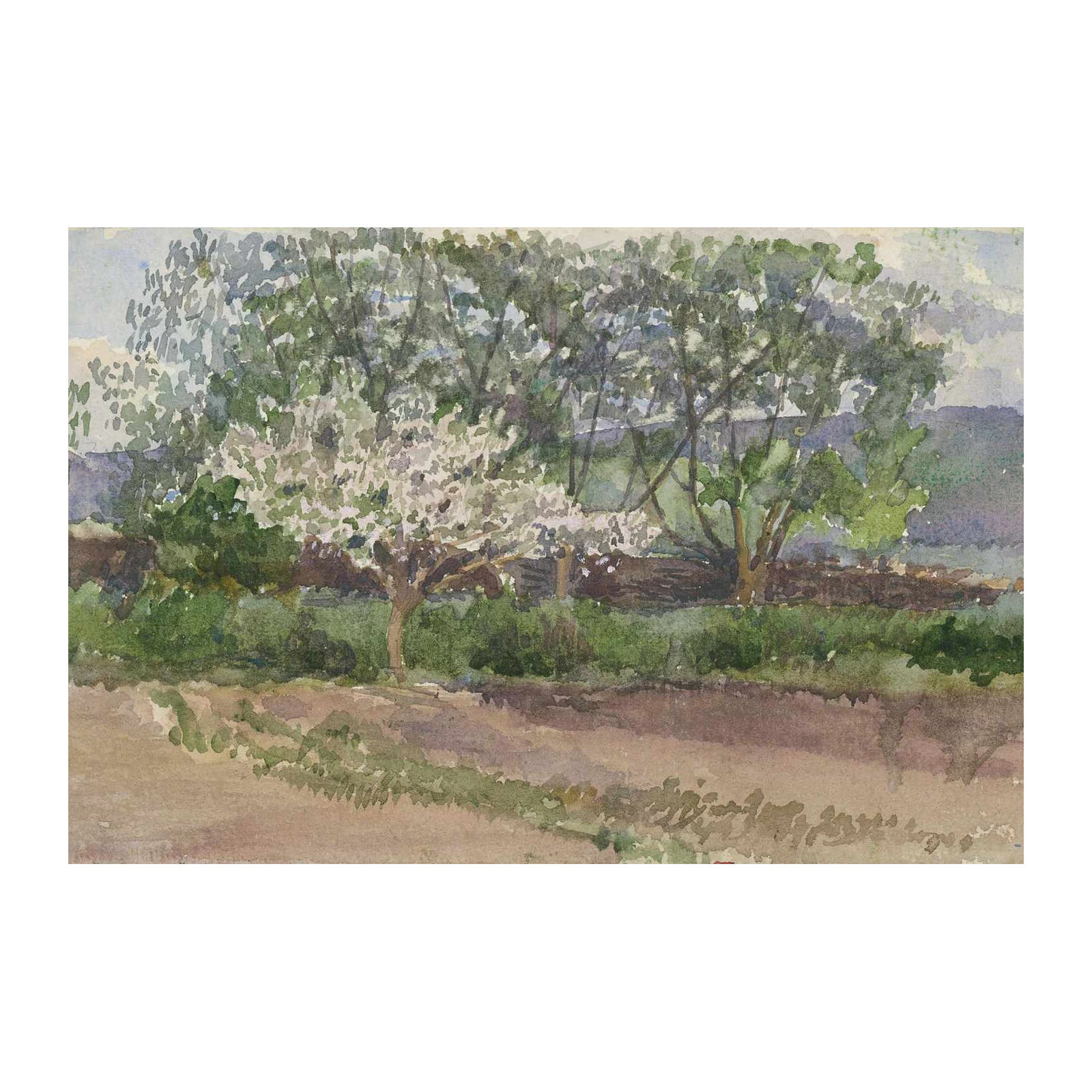 Serene Spring Blossom Garden Watercolor Wall Art