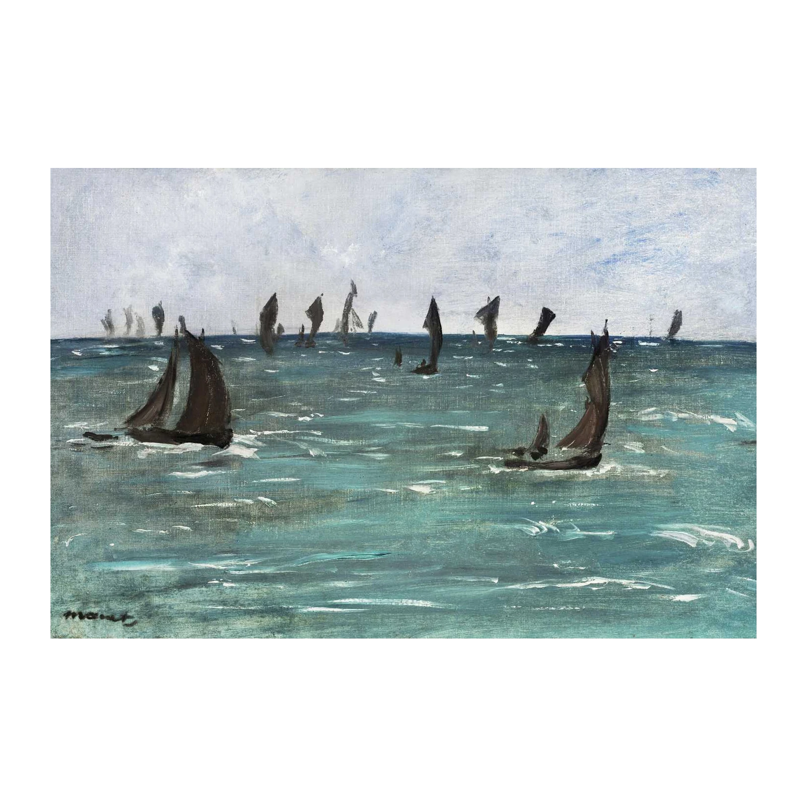Impressionist Sailboats on Teal Sea Wall Art
