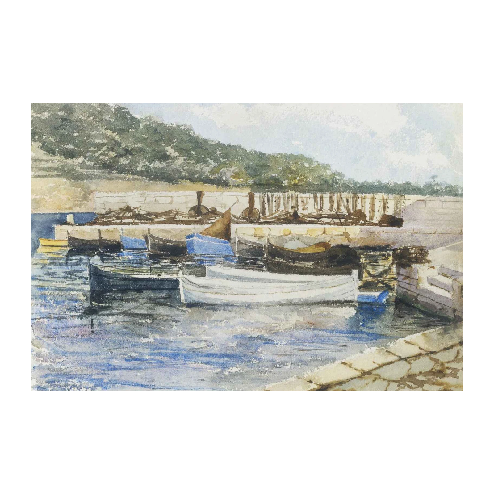 Seaside Boats Harbor Landscape Wall Art